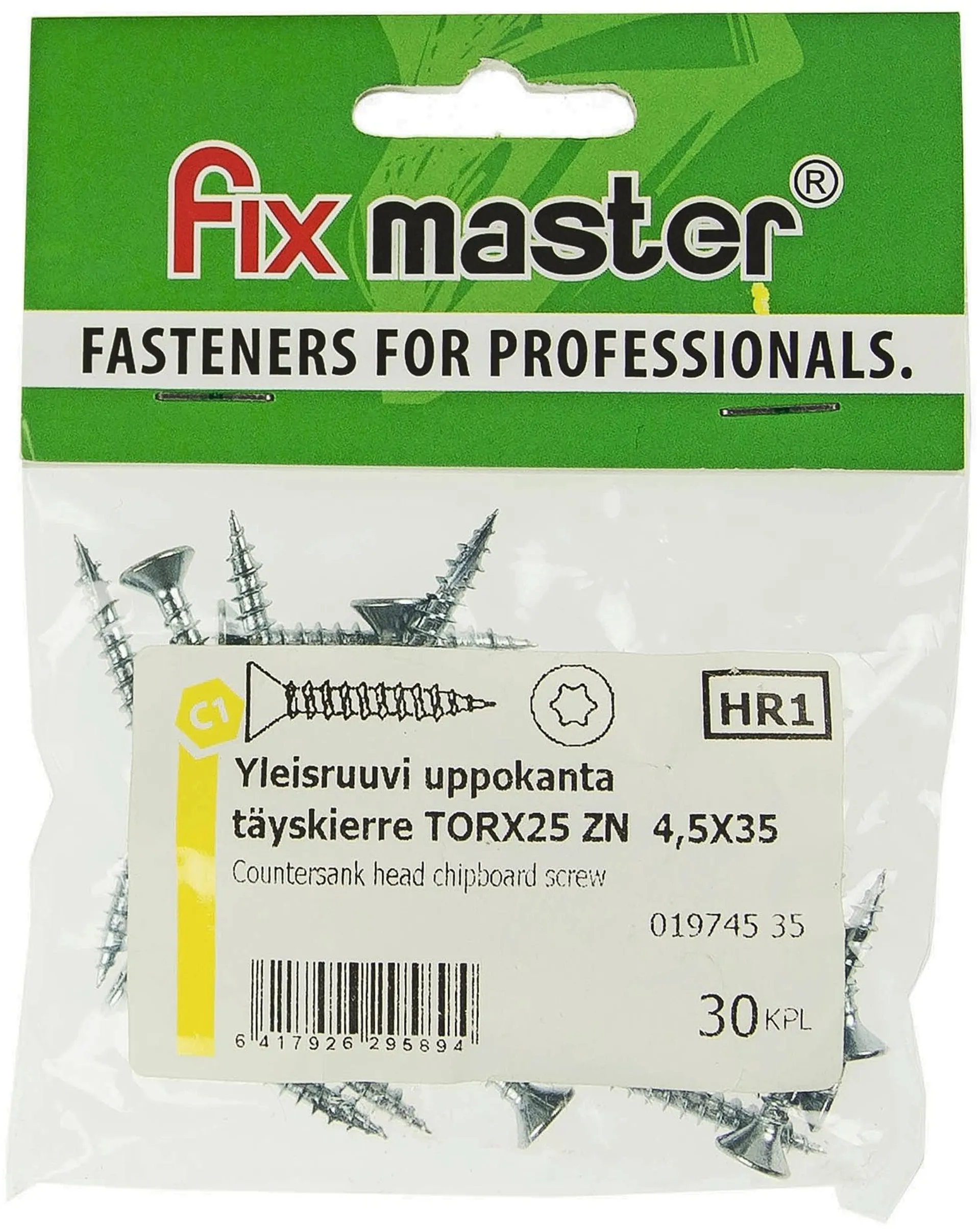 Fix Master yleisruuvi uppokanta täyskierre torx25 4,5X35 sinkitty 30kpl