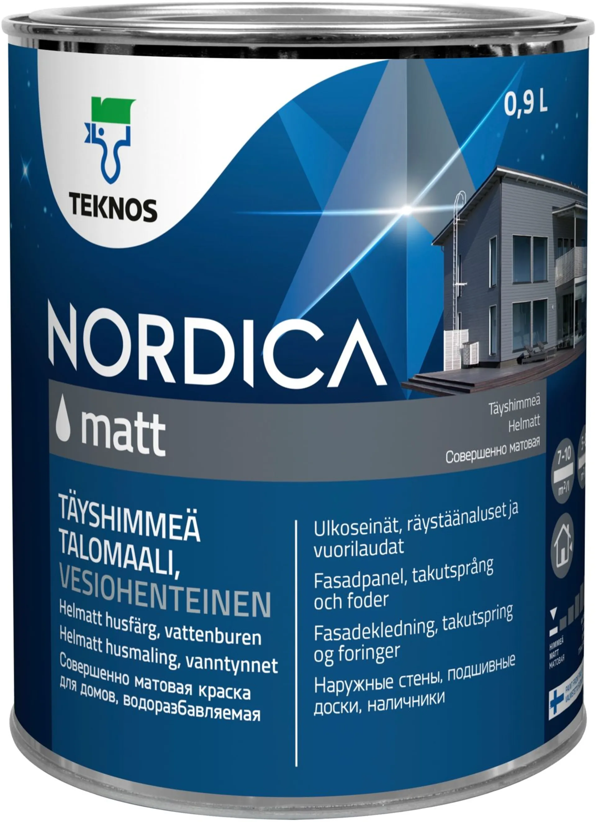 Teknos talomaali Nordica Matt 0,9 l PM1 valkoinen sävytettävissä täyshimmeä