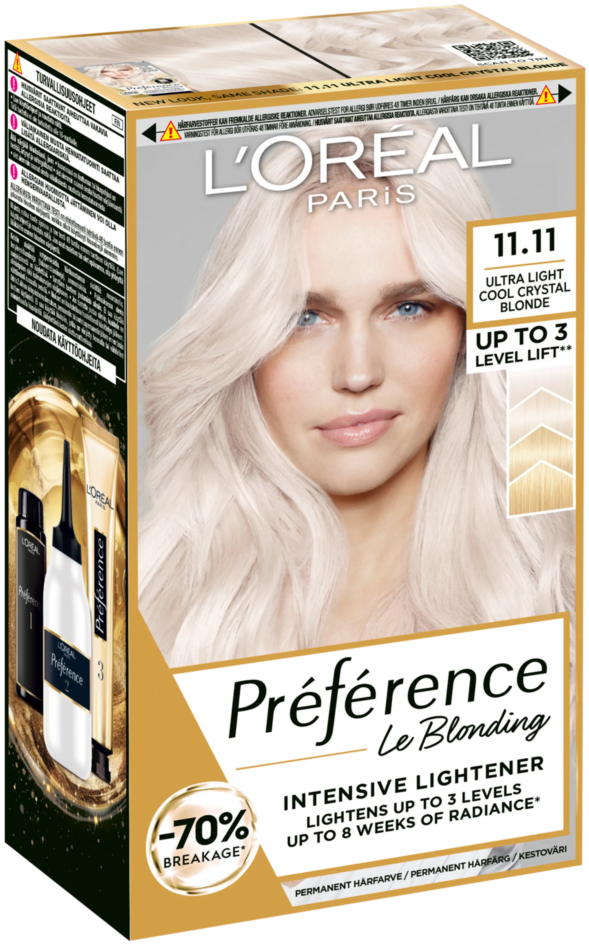 L'Oréal Paris Préférence Le Blonding 11.11 Ultra Light Extra Light Cool Silver Blonde Erittäin kirkas viileä hopeanvaalea kestoväri 1kpl - 2