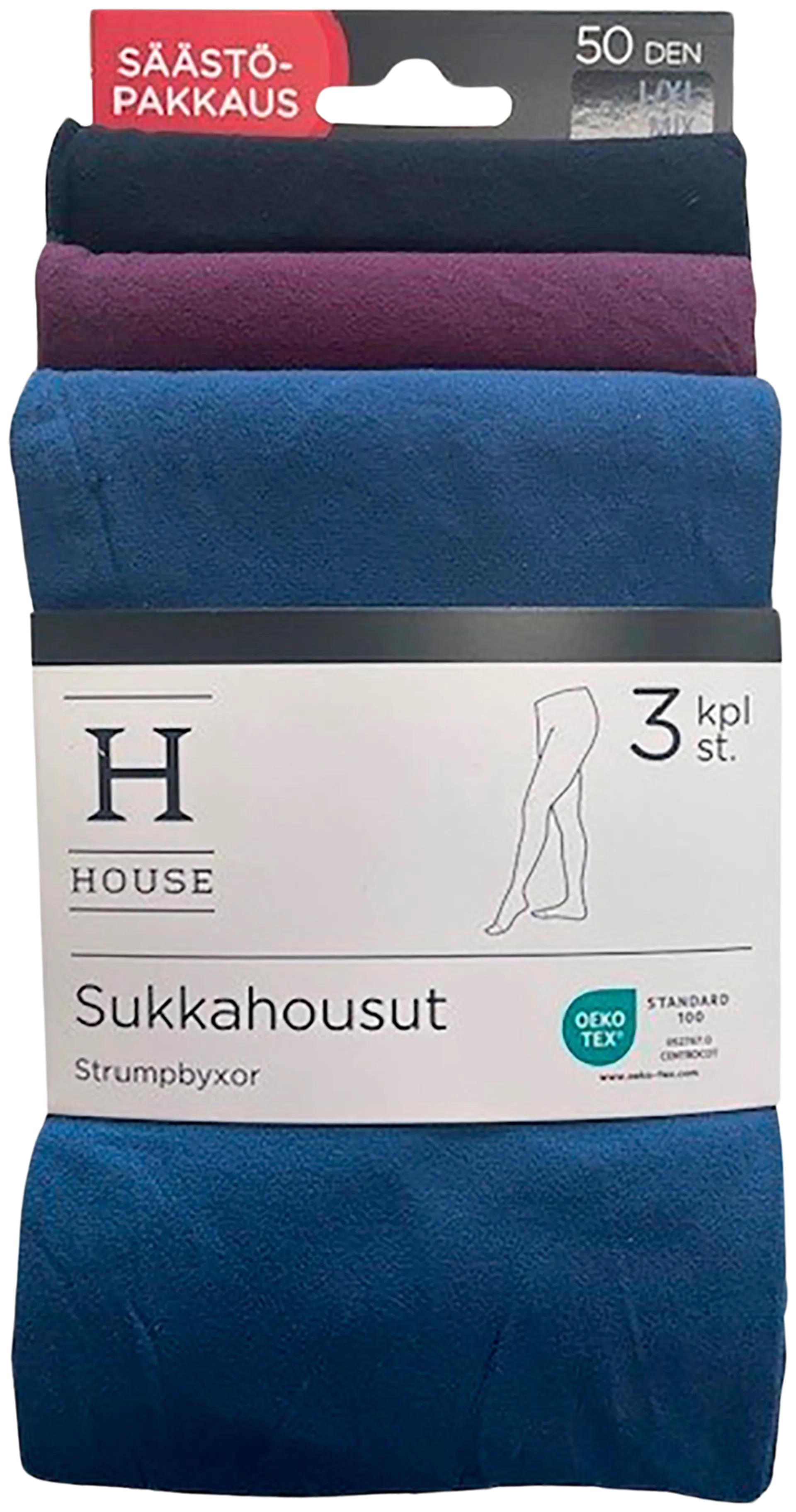 House naisten sukkahousut 50 den 3-pack - Black/aubergine/blue