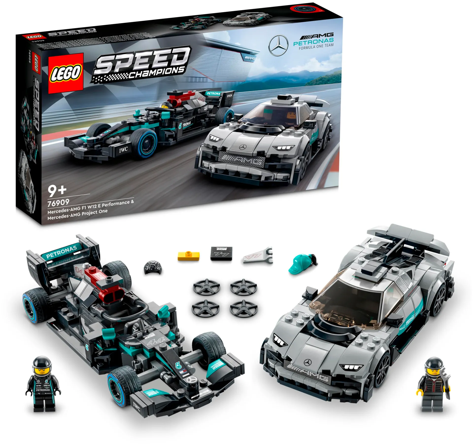 LEGO® Speed Champions Mercedes-AMG F1 W12 E Performance ja Mercedes-AMG Project One 76909 Rakennussarja; Yli 9-vuotiaille (564 osaa) - 1