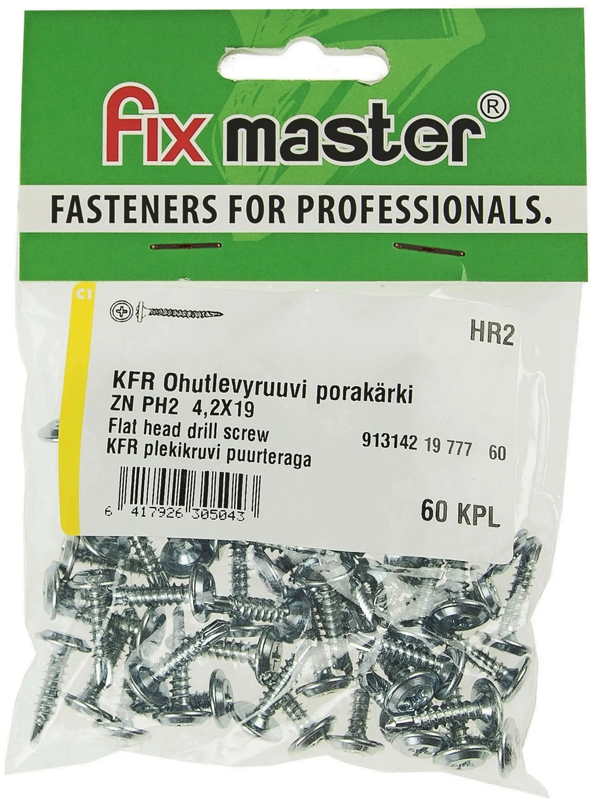 Fix Master KFR ohutlevyruuvi porakärki 4,2X19 PH2 sinkitty 60kpl