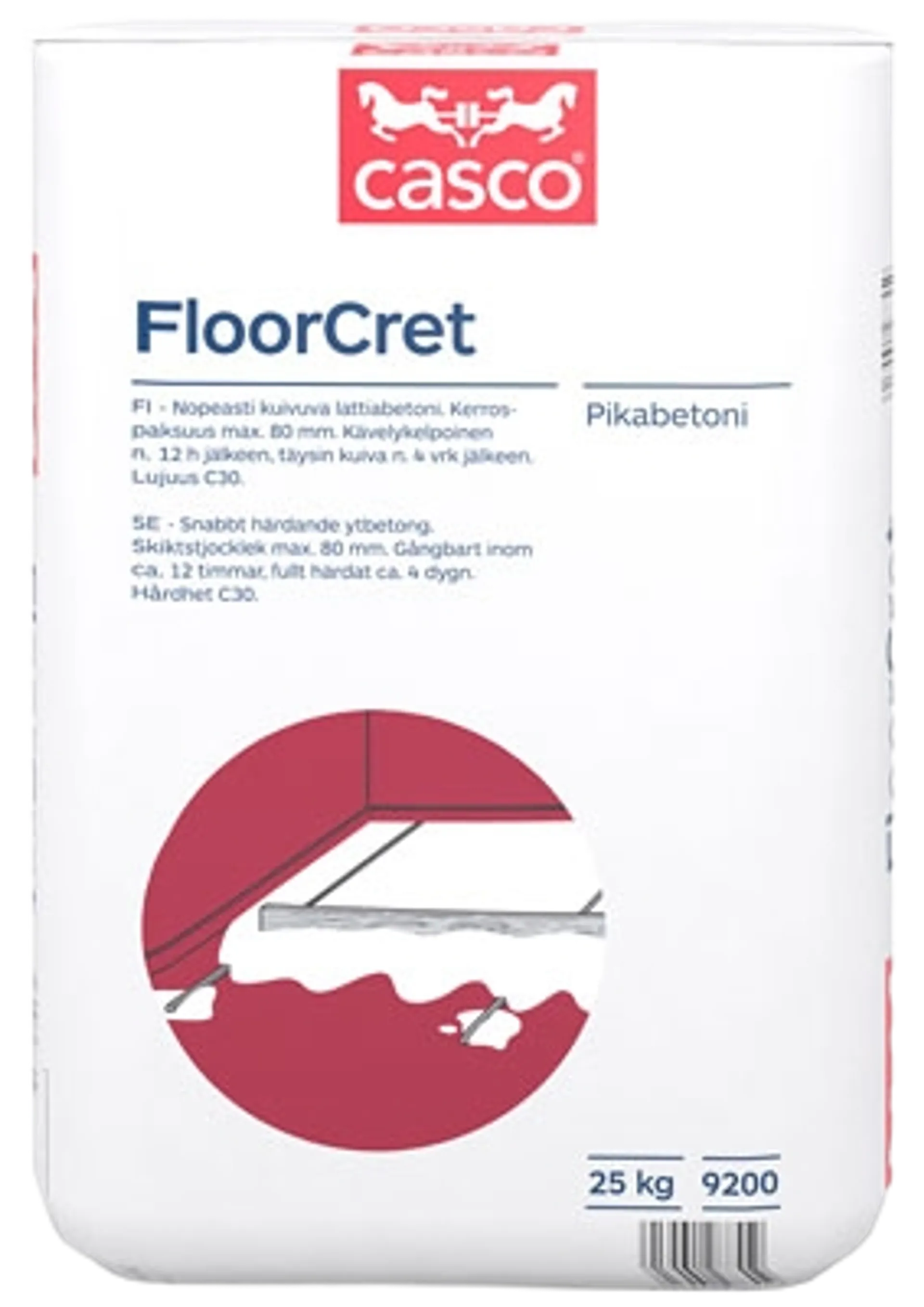 Casco FloorCret 9200 25kg nopeasti kuivuva lattiabetoni
