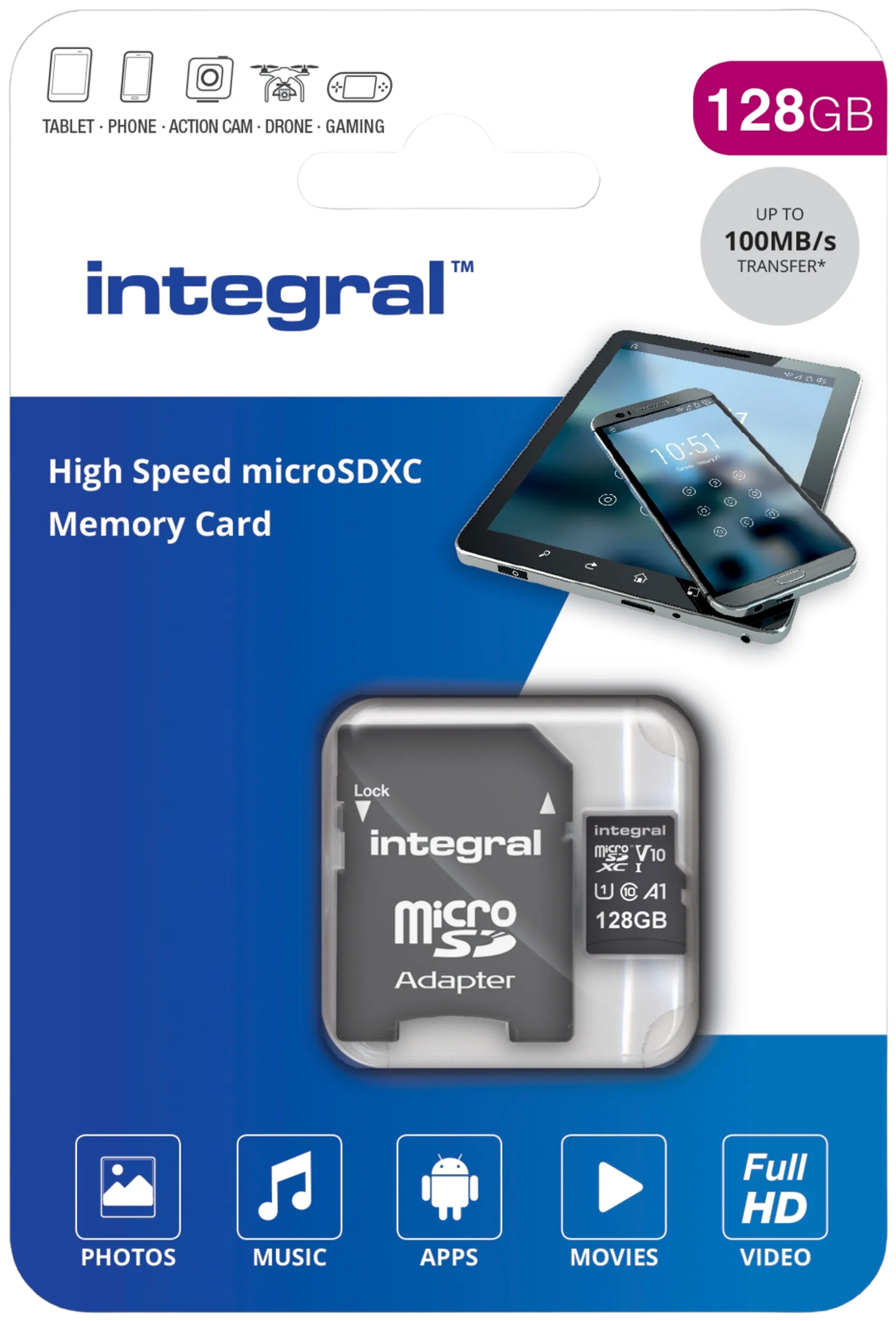 Integral muistikortti 128GB microSDXC UHS-I V10 - 1