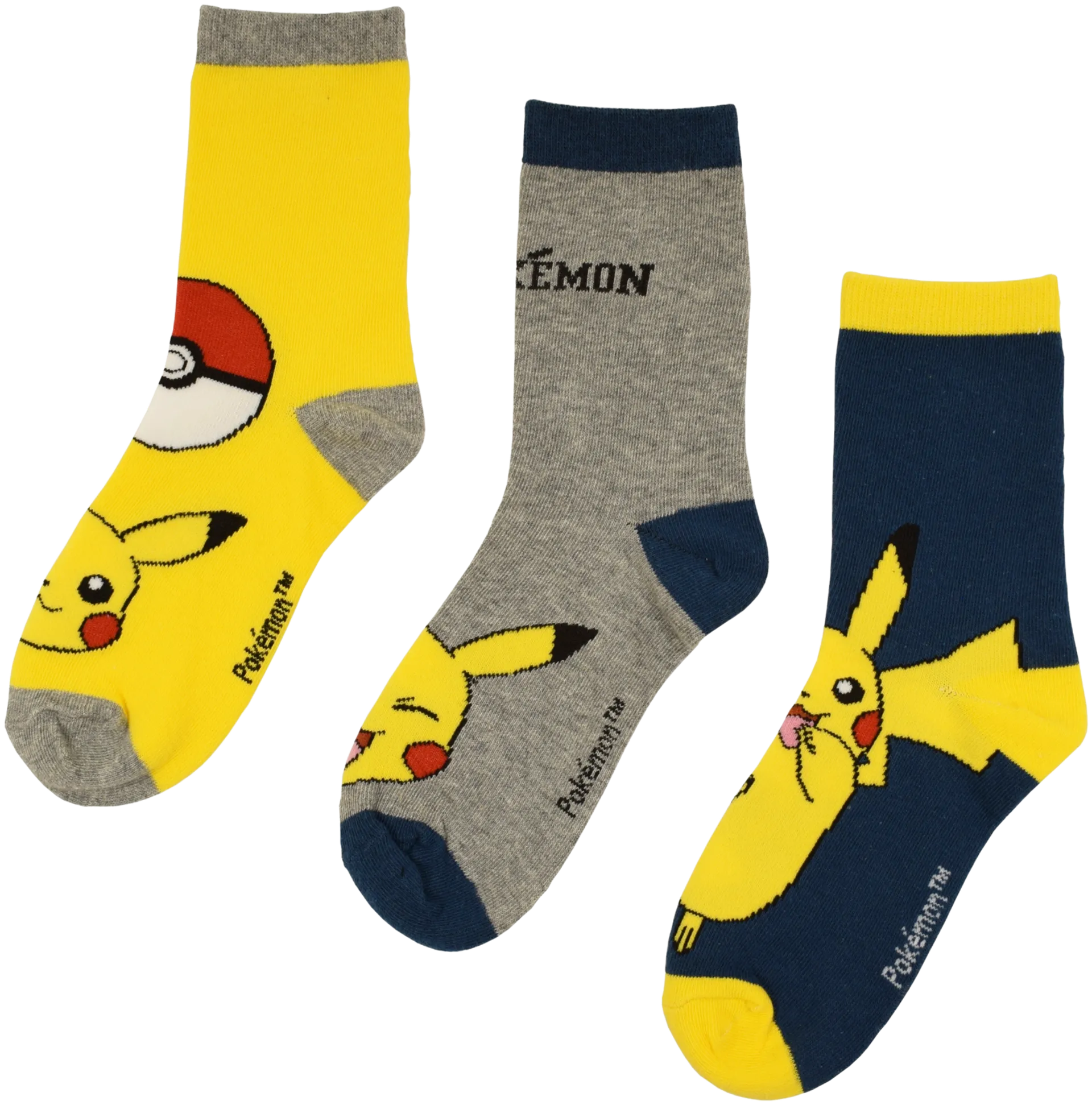 Pokemon lasten sukat 3-pack ES-PKMN-055 - grey/blue/yellow