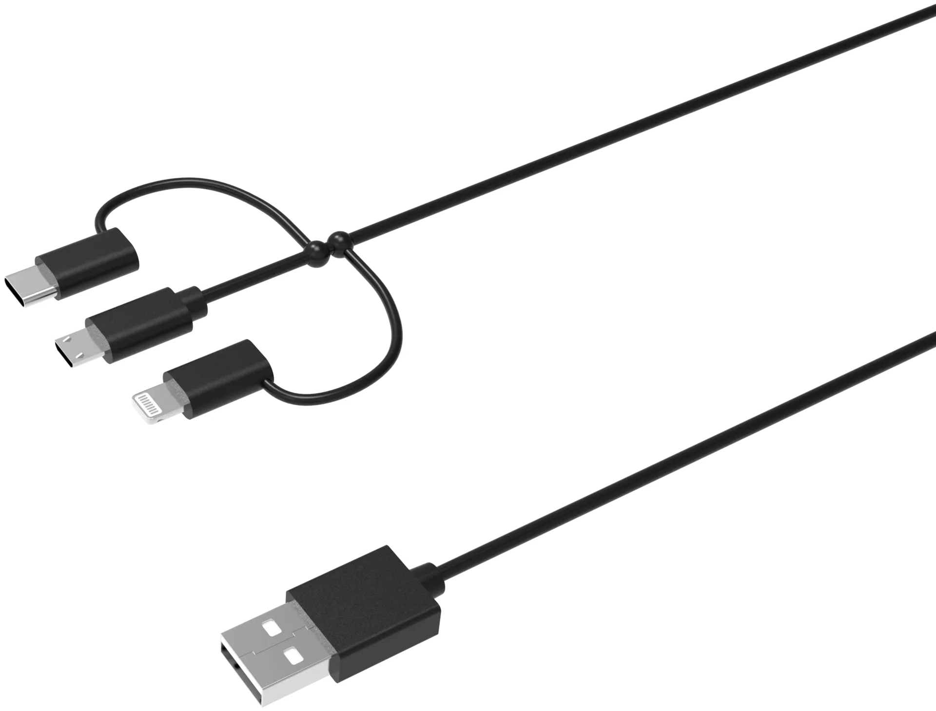 Wave 3-in-1 Datakaapeli, USB Type-C / MicroUSB / Apple Lightning® (MFI), 1,5m, Musta - 3