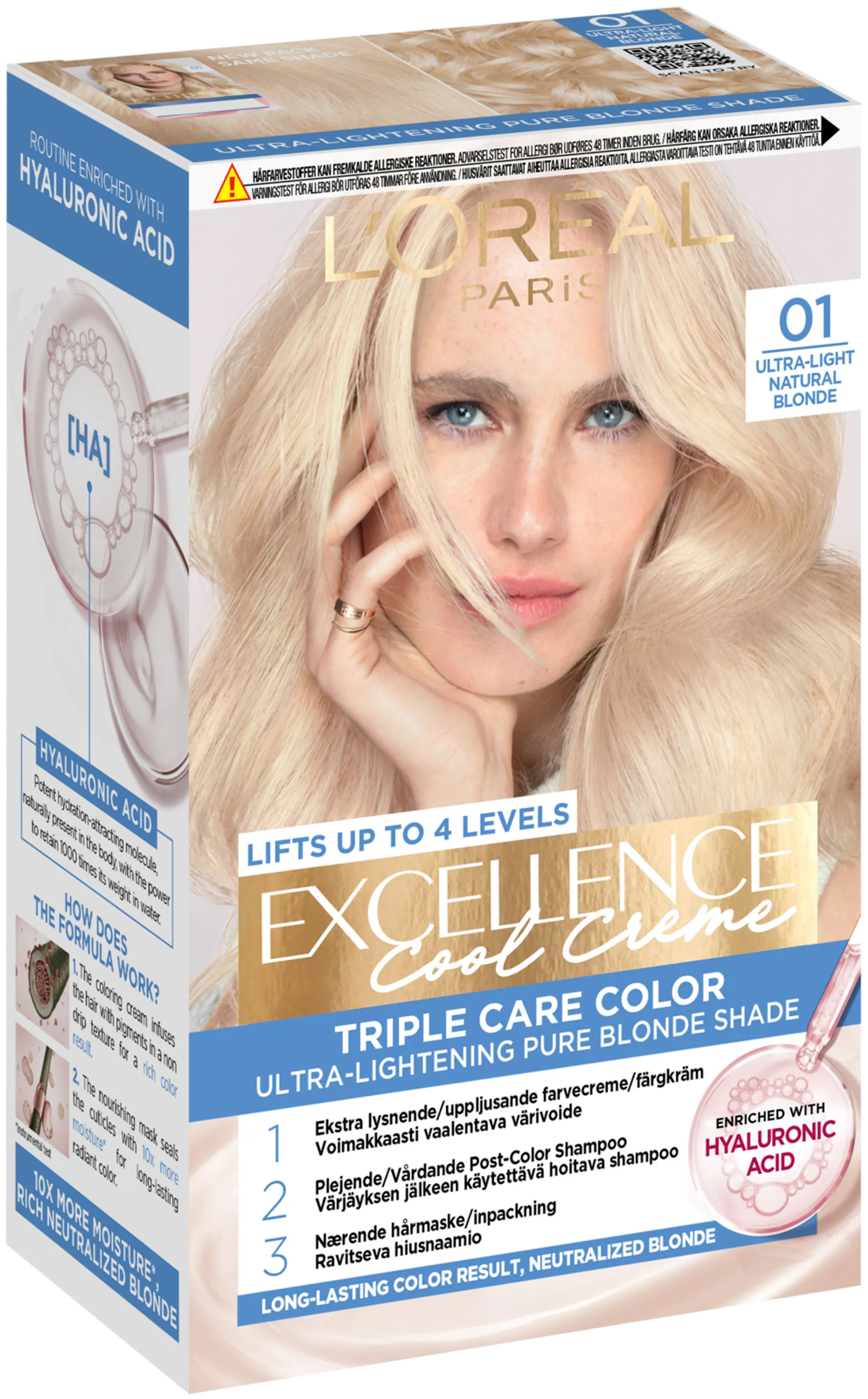 L'Oréal Paris Excellence Creme 01 Blonde Supreme Erittäin Kirkas Vaalea kestoväri 1kpl - 2