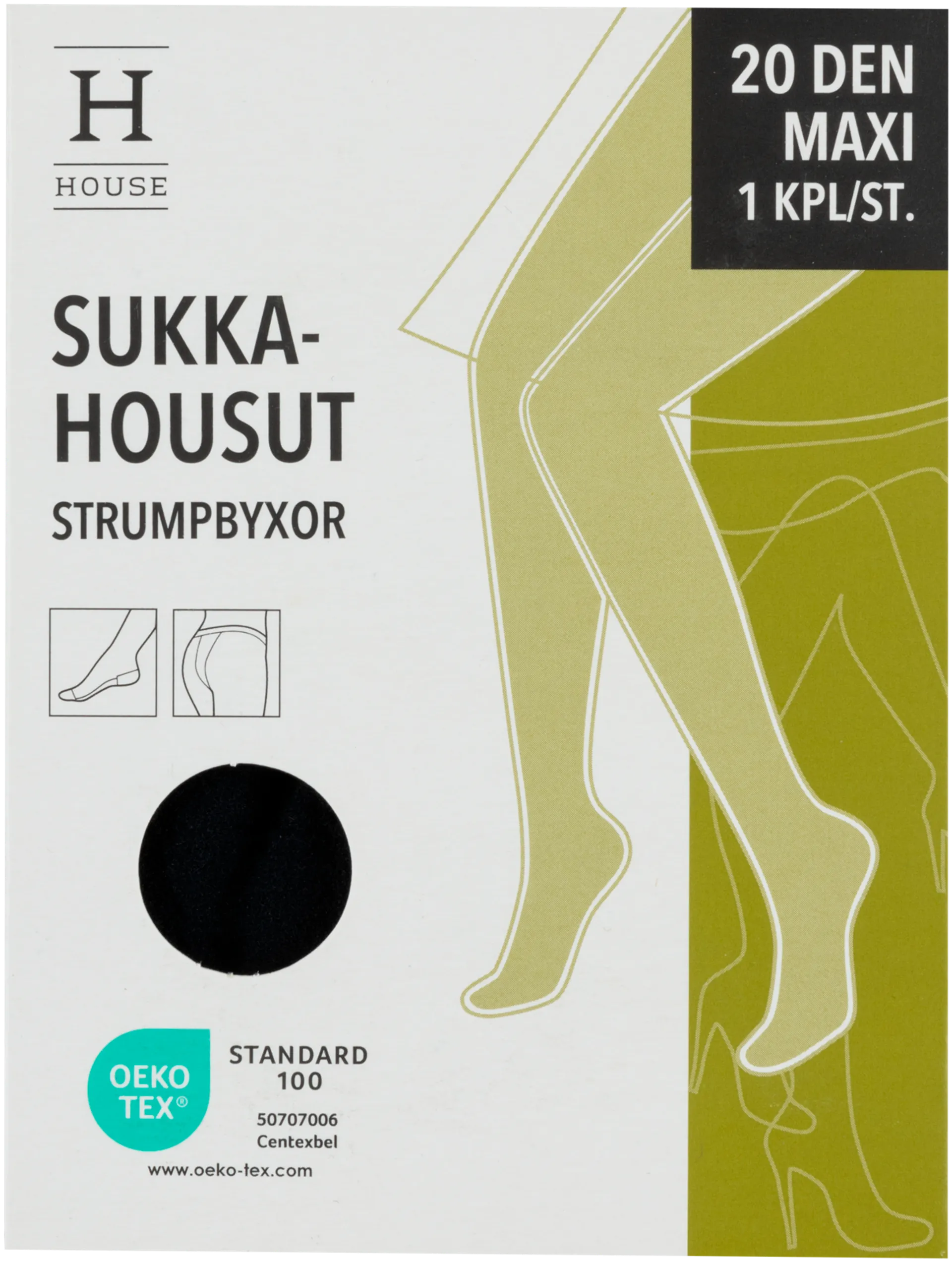 House naisten sukkahousut maxi 20 den SH20X1MHR, Plus-koko - MUSTA