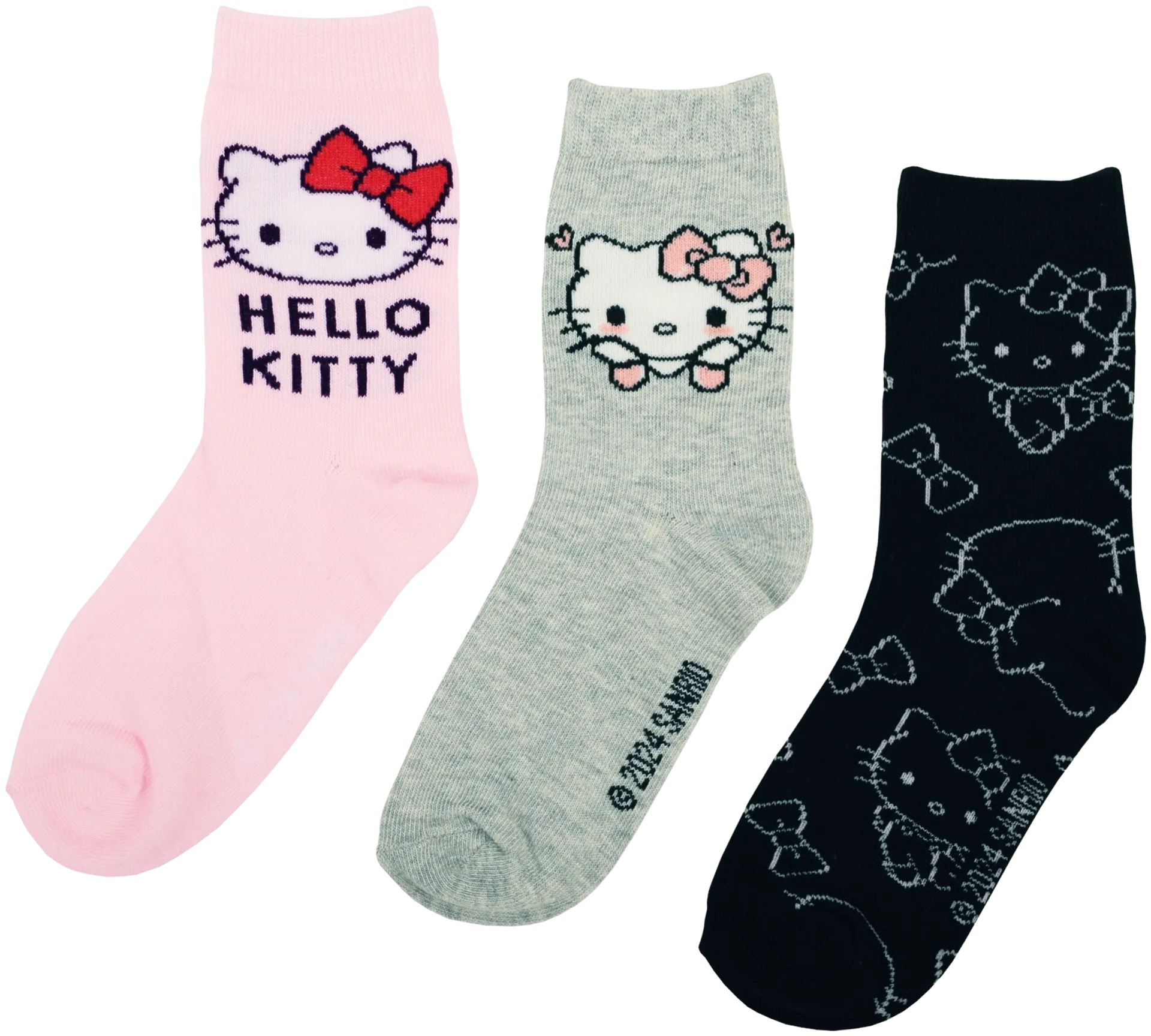 Hello Kitty lasten sukat 3-pack - v.pun./harm./musta