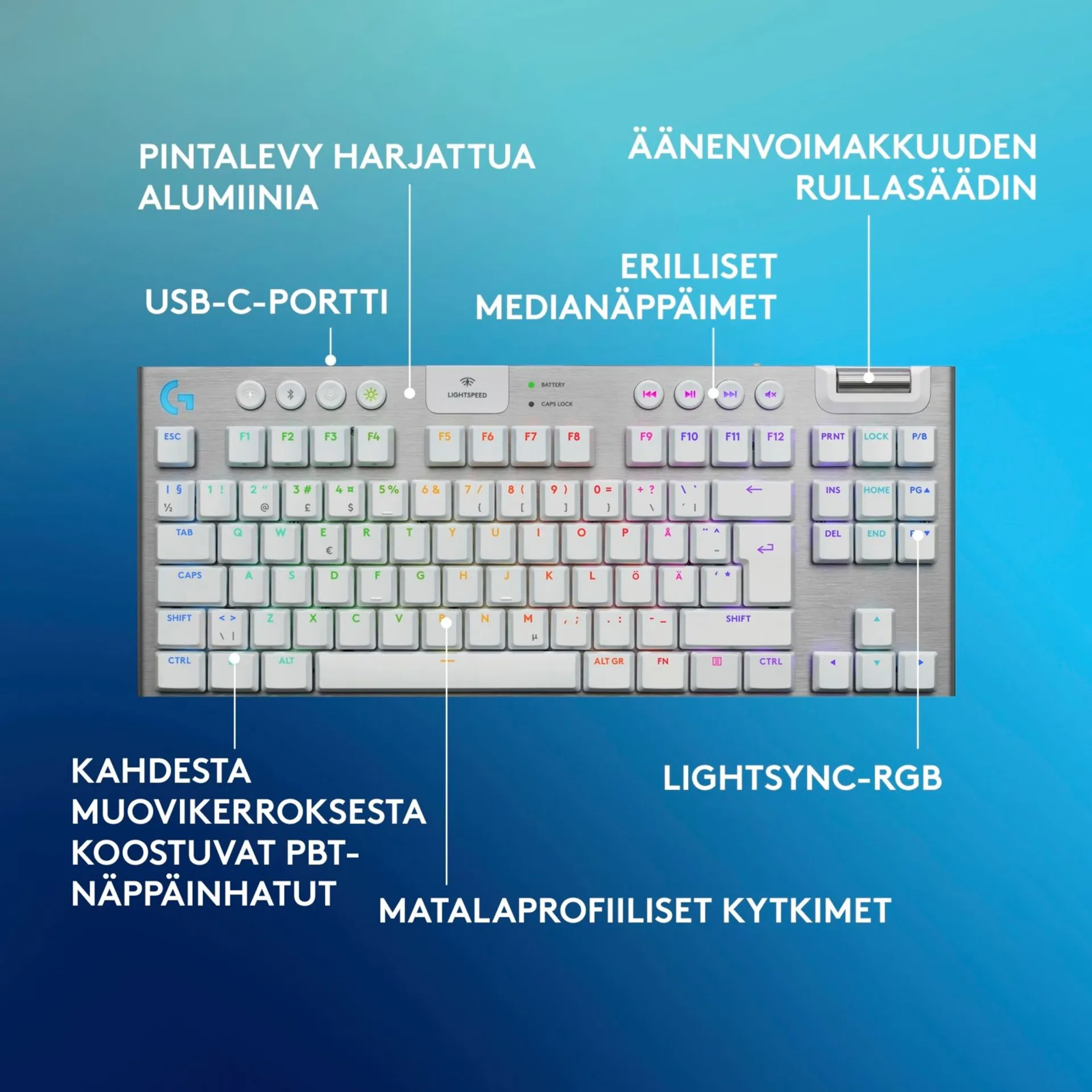 Logitech g915 x lightspeed tkl langaton pelinäppäimistö tactile valkoinen - 4