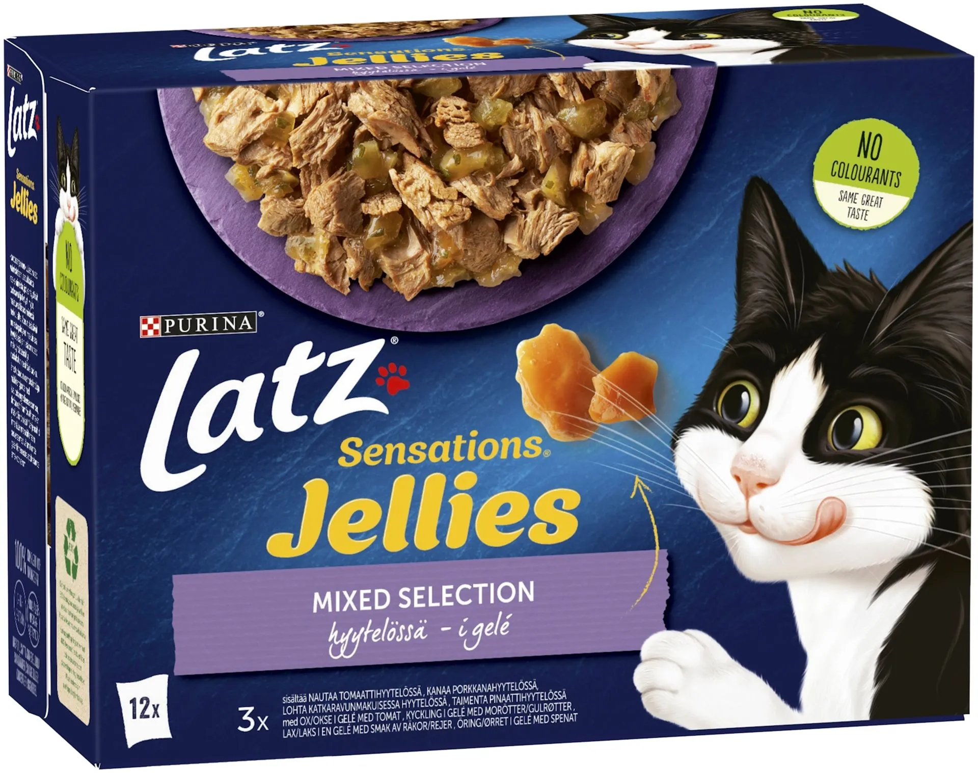 Latz Sensations Jellies 12x85g Mixed lajitelma hyytelössä 4 varianttia kissanruoka