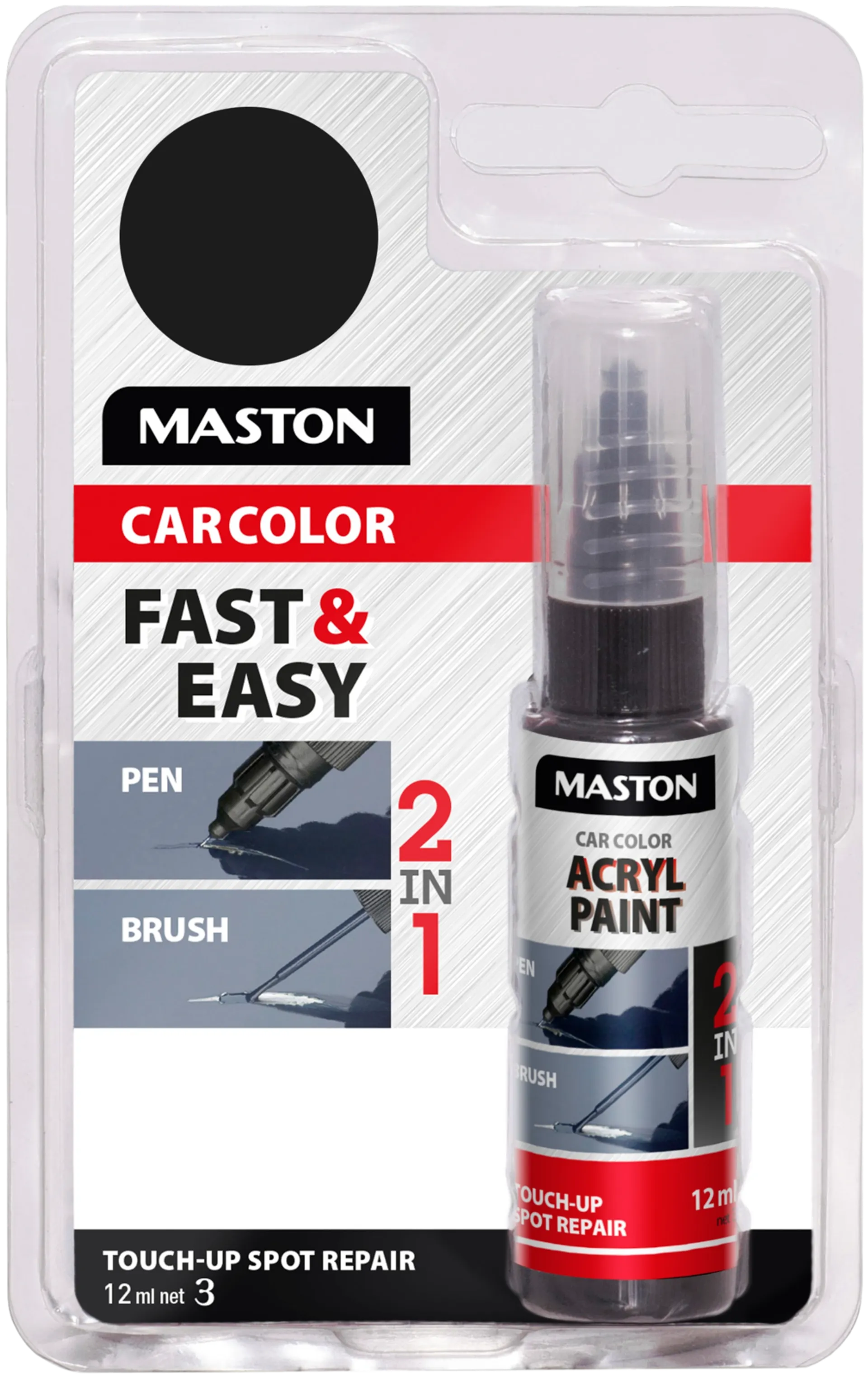 Maston CarColor akryylimaali korjauskynä Touch-Up musta 12ml 8050