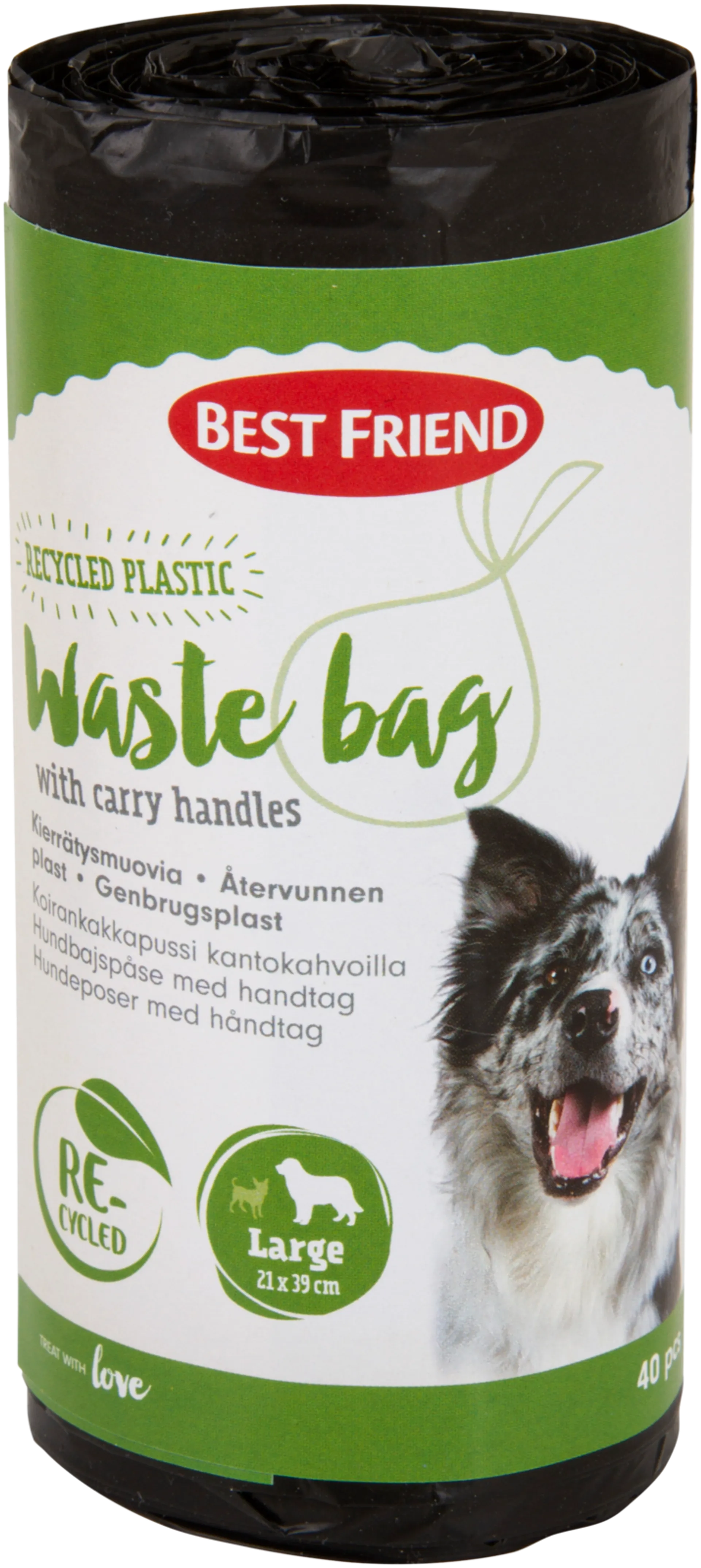 Best Friend Koiran kakkapussi L (21x39 cm) kantokahvoilla, kierrätysmuovia