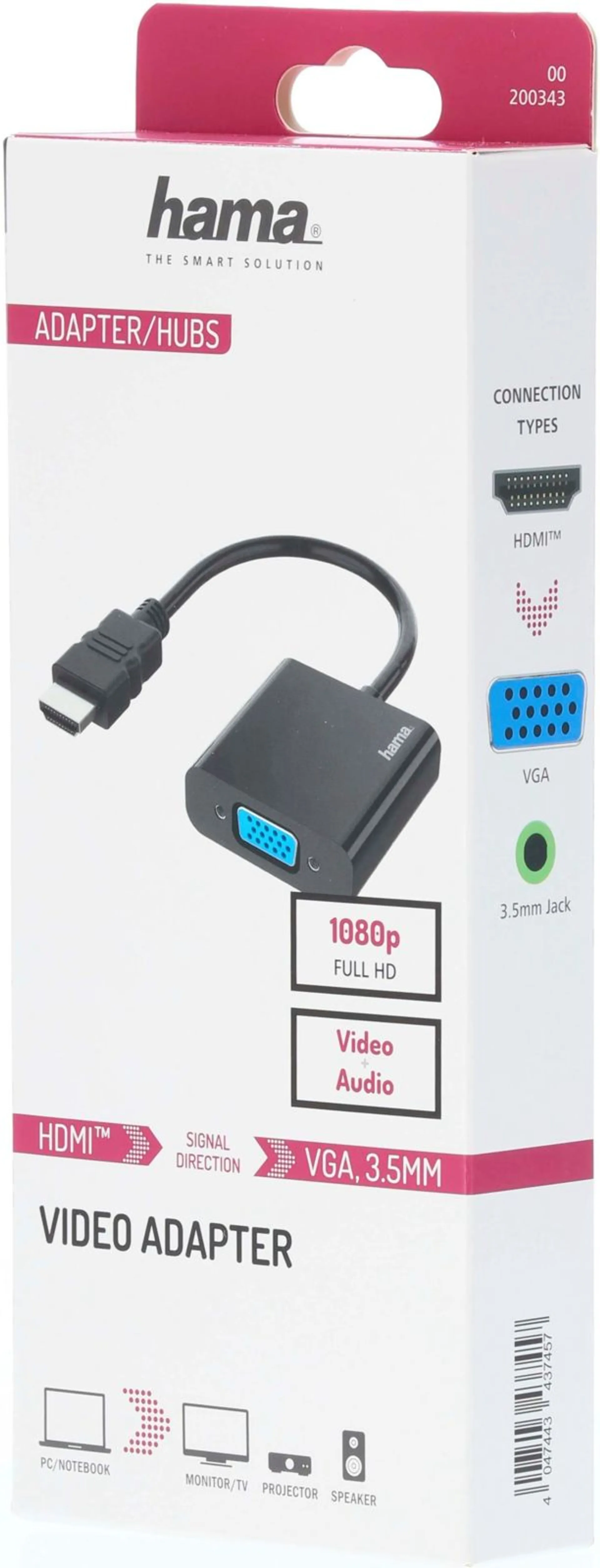 Hama Videoadapteri, HDMI™ uros - VGA naaras / Audio naaras, Full HD 1080p, 0,15 m - 2