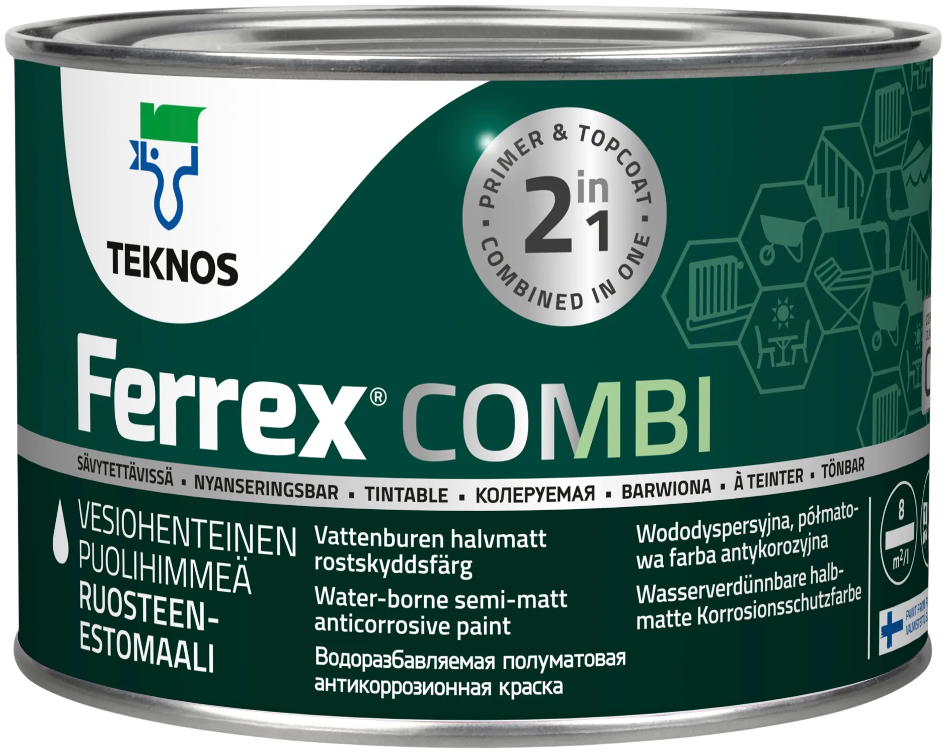 Teknos Ferrex Combi ruosteenestomaali 0,45l PM1 valkoinen sävytettävissä