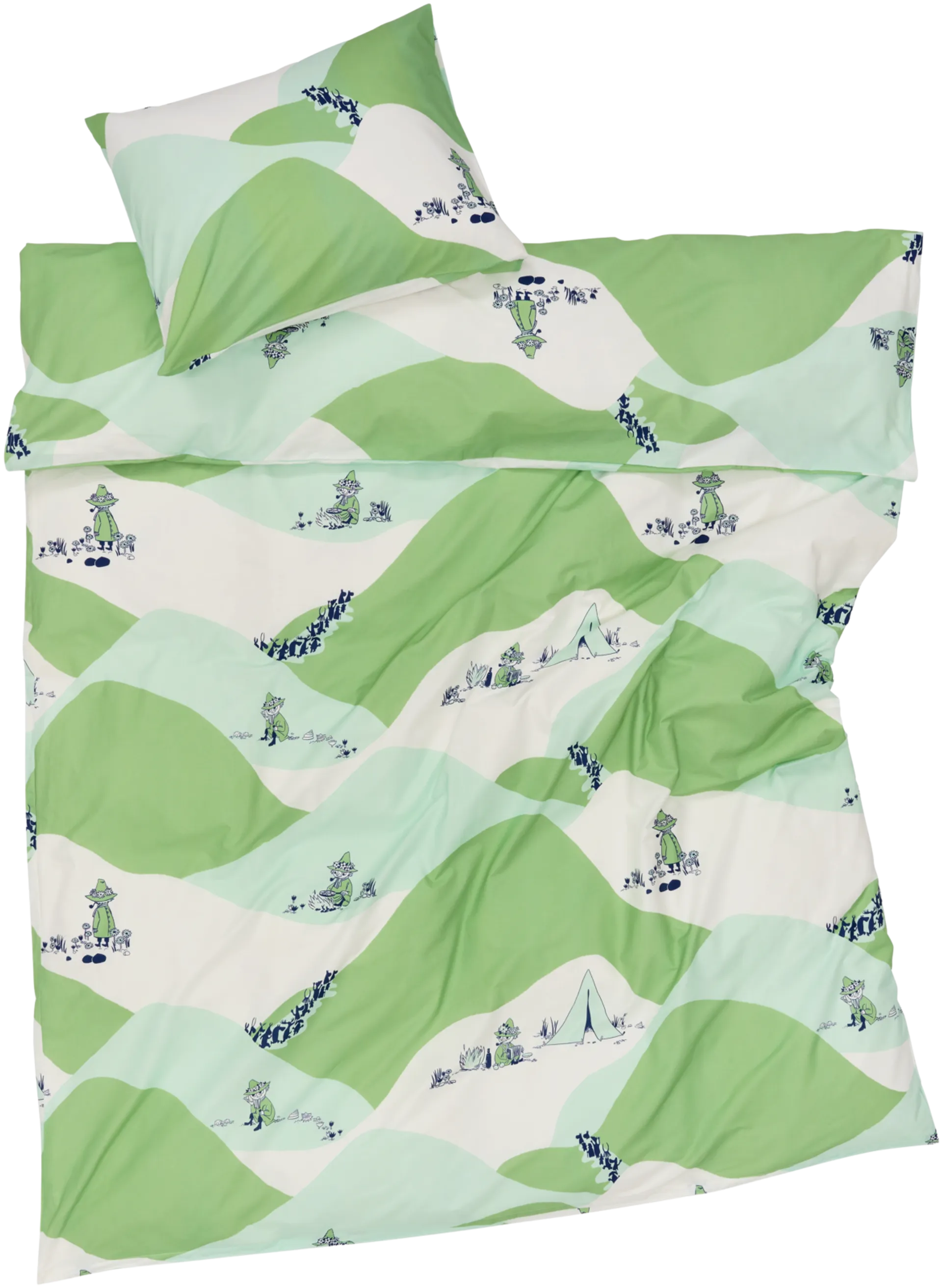 Moomin Arabia pussilakanasetti Nuuskamuikkunen 150x210+50x60 cm, vihreä - 1