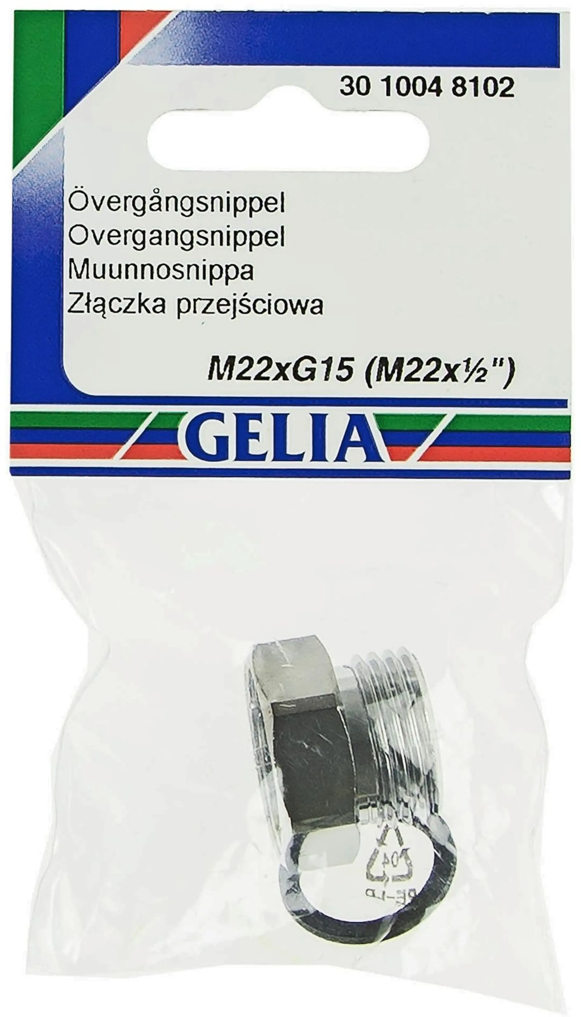 Gelia muunnosnippa sisäkierre/ulkokierre M22xR15 kromattu