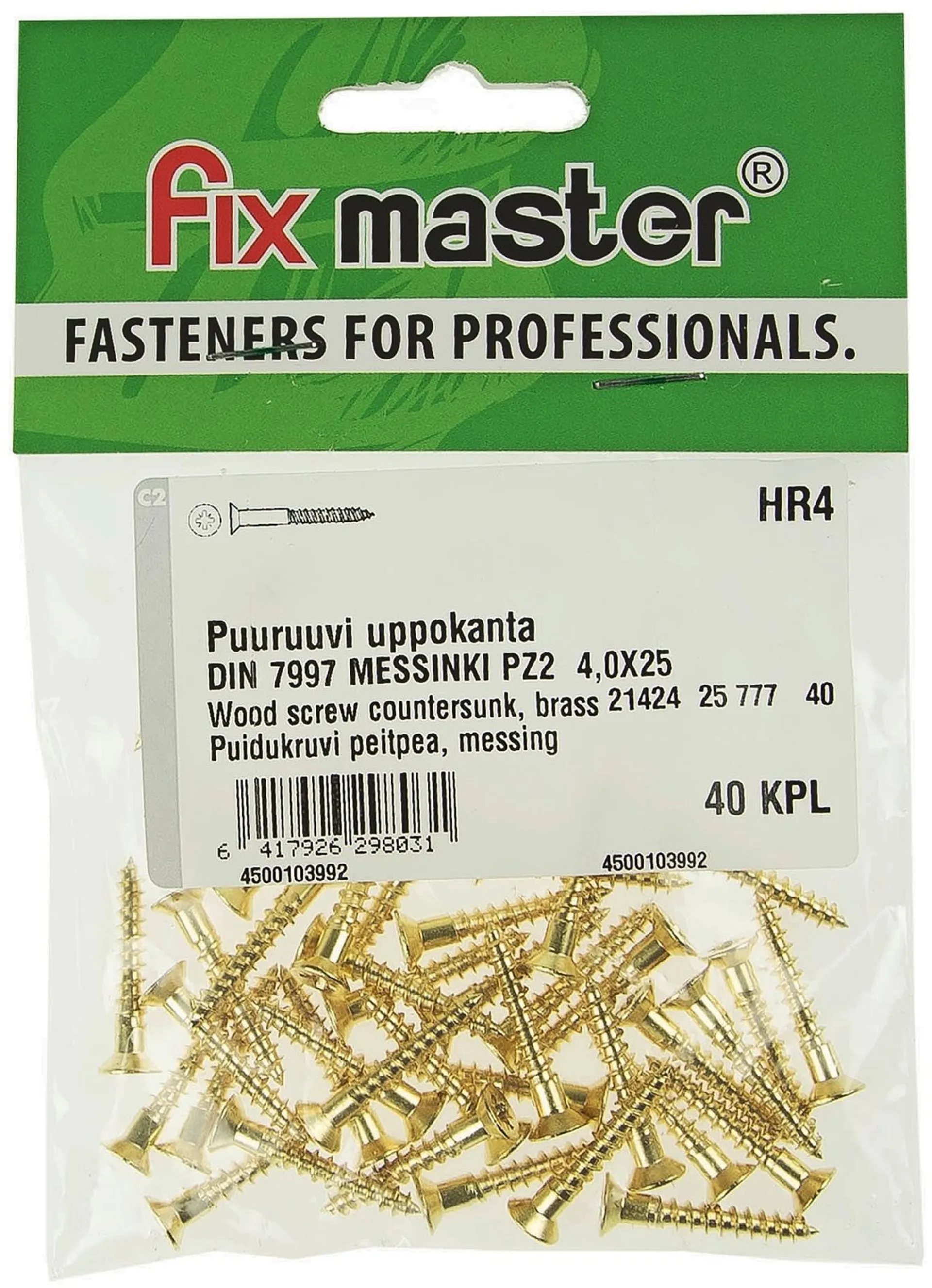 Fix Master puuruuvi uppokanta messinki PZ2 4,0X25 40kpl