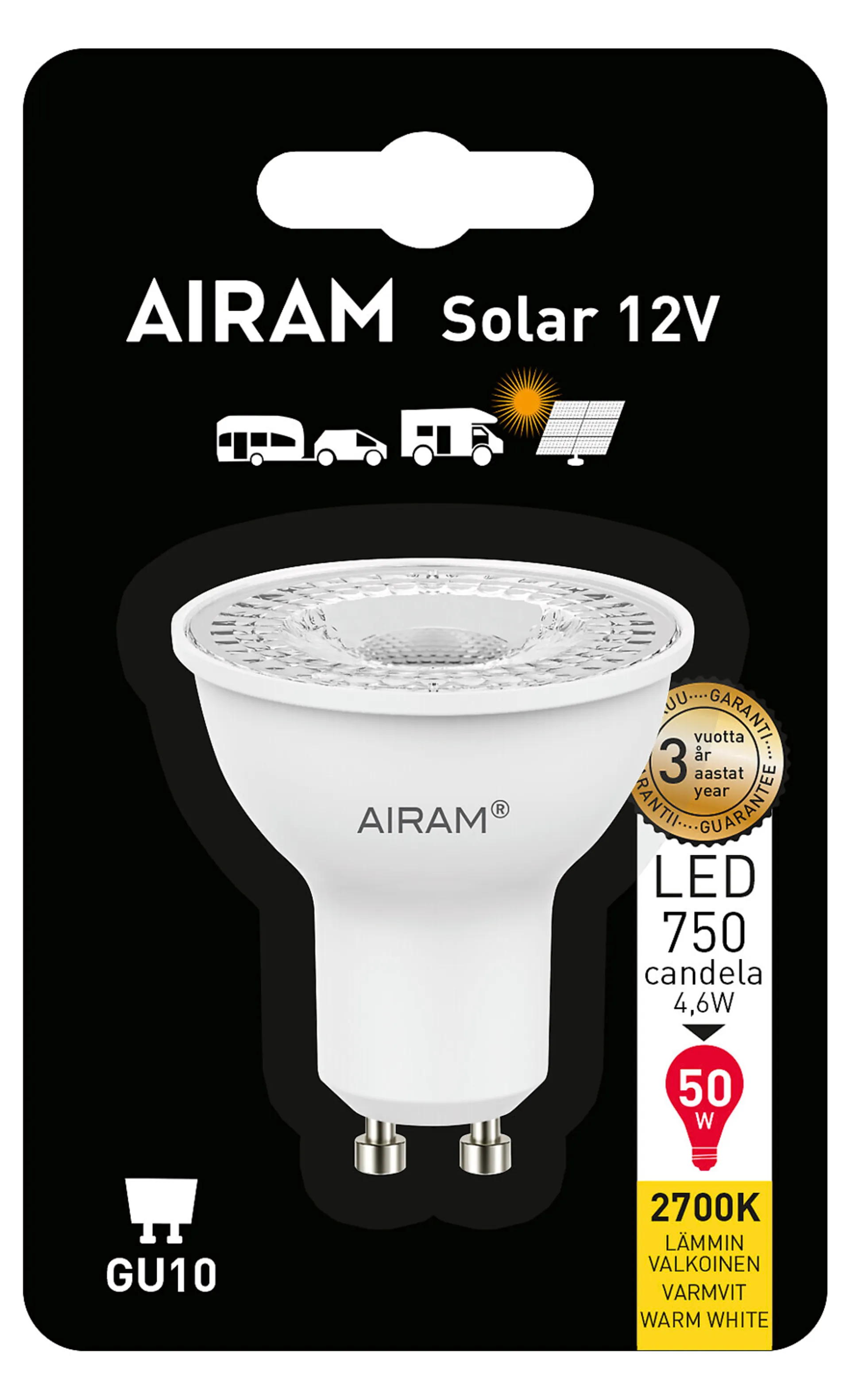 Airam led kohde PAR16 4,6W/827 GU10 380lm 36D 12V, blister - 2