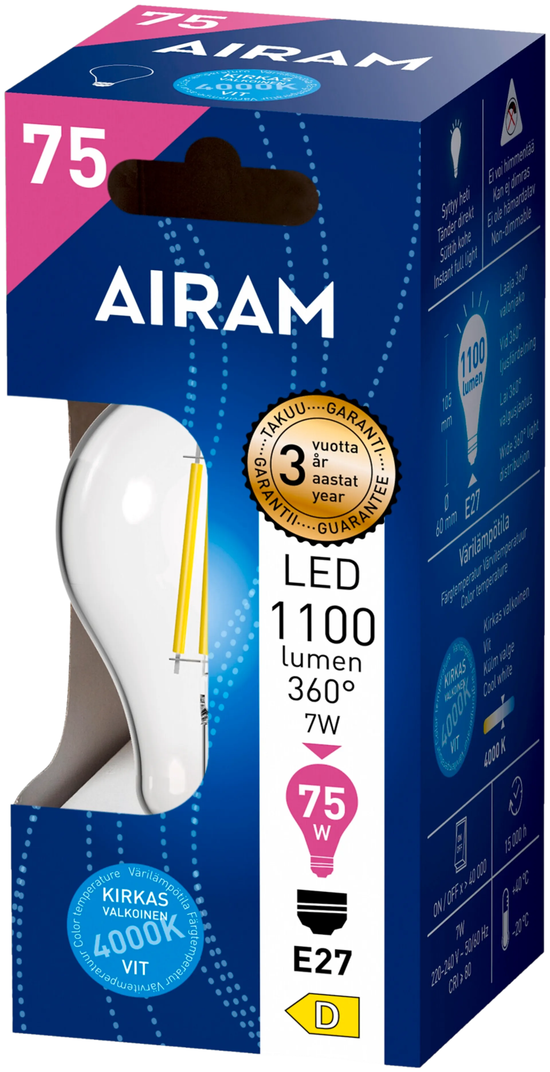 Airam LED Vakio 11W 1060lm 4000K E27 - 2