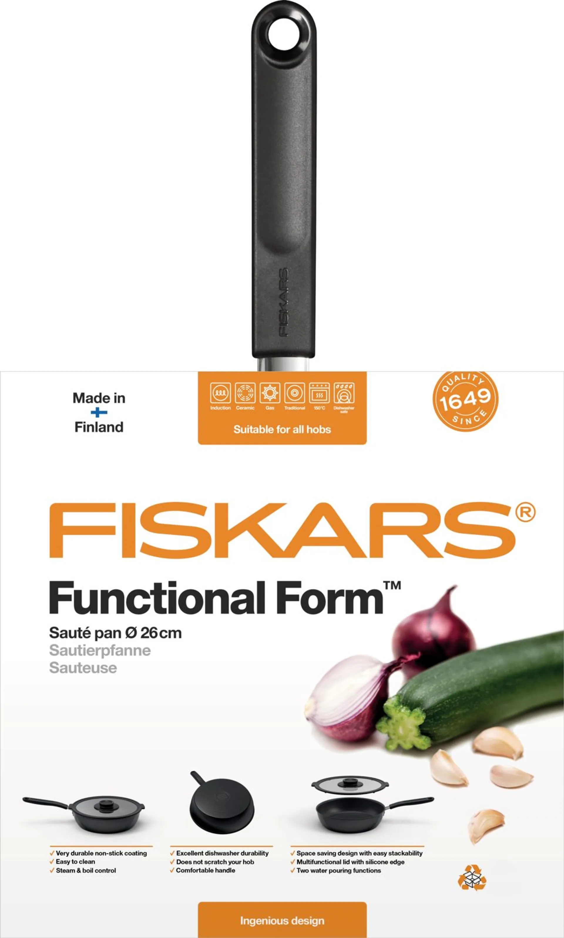 Fiskars Functional Form paistokasari 26cm kannella - 2