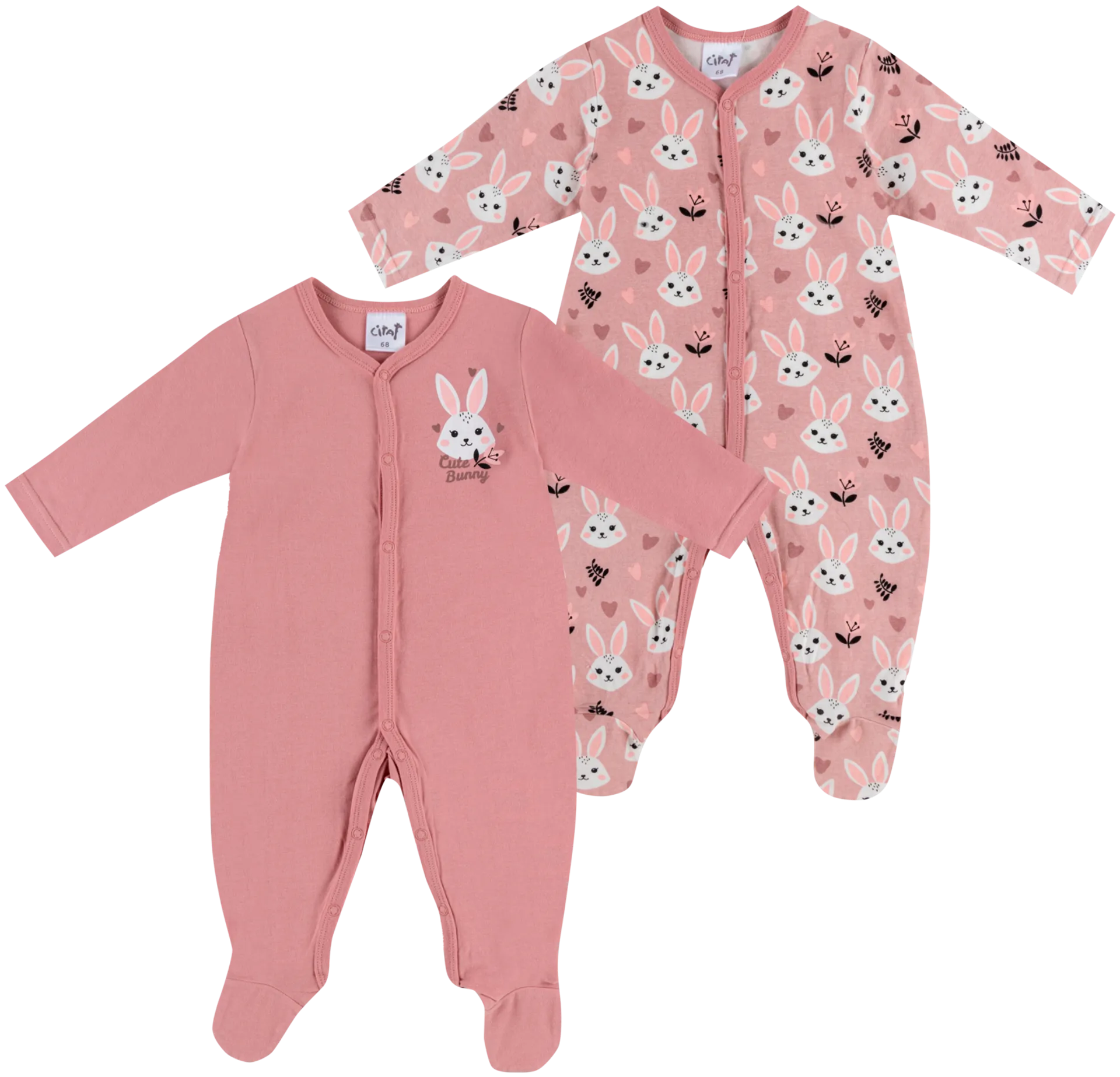 Ciraf vauvojen pyjama 250b244121 2-pack - bunny aop / bridal rose - 1