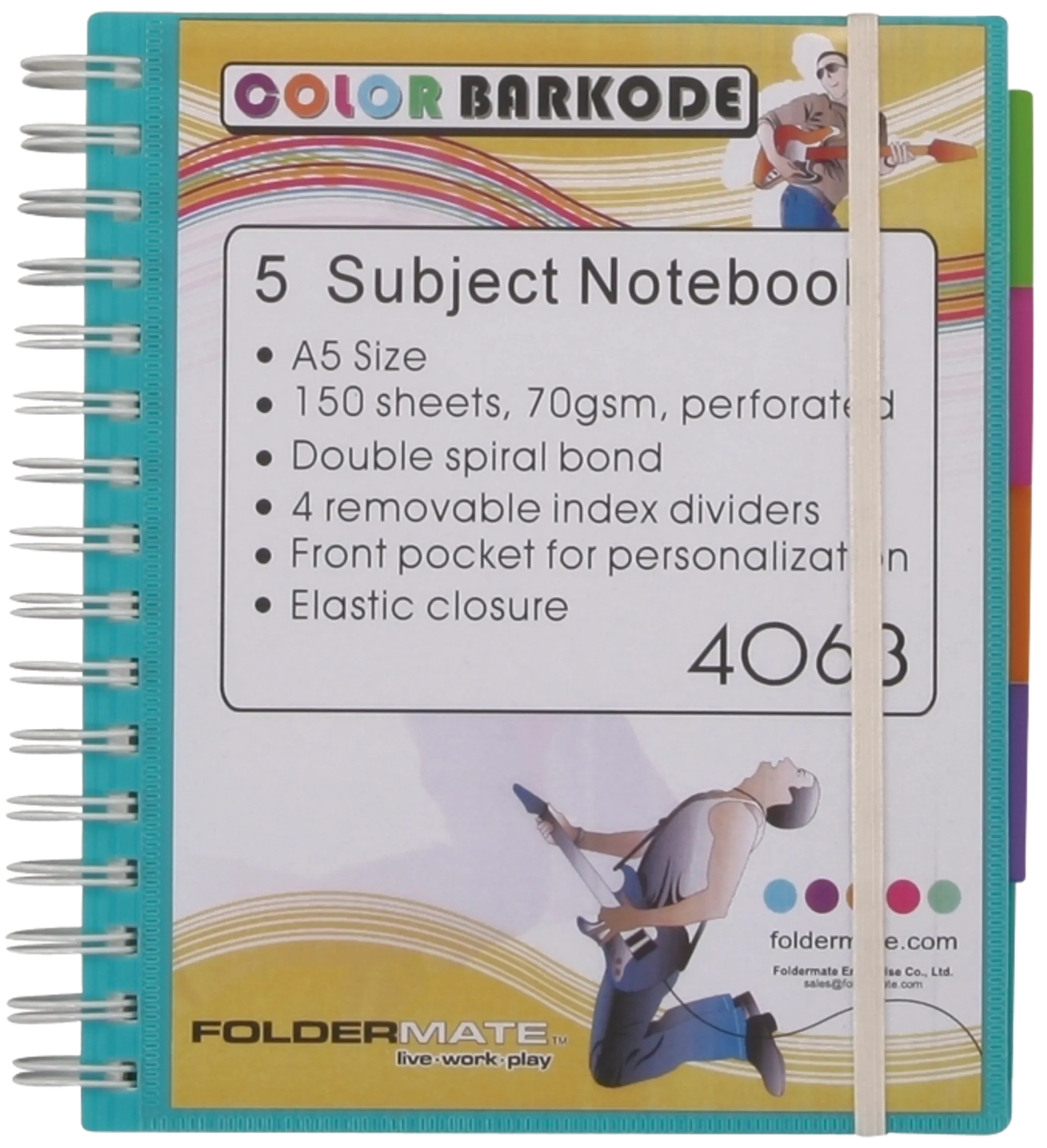 Foldermate Color Barkode kierremuistikirja viivallinen A5 värilajitelma - 1