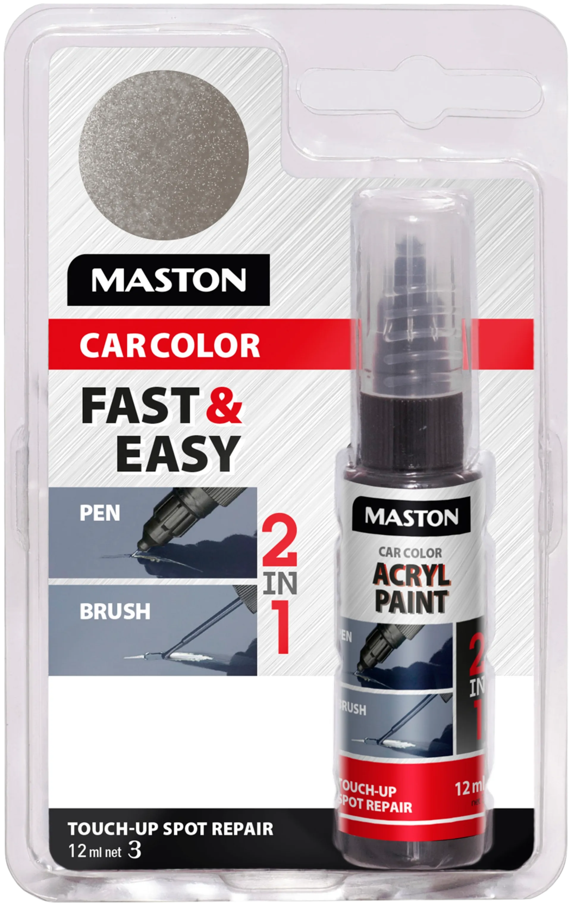Maston CarColor akryylimaali korjauskynä Touch-Up hopea 12ml 7040