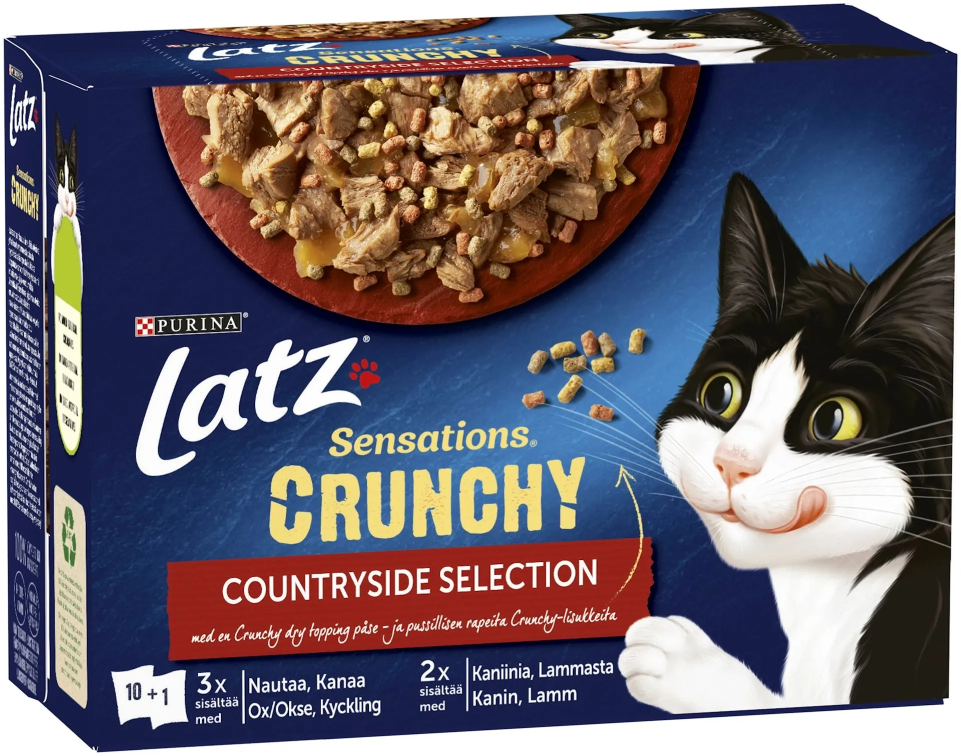 Latz Sensations Crunchy 10x85g+40g Countryside lajitelma hyytelössä 4 varianttia kissanruoka