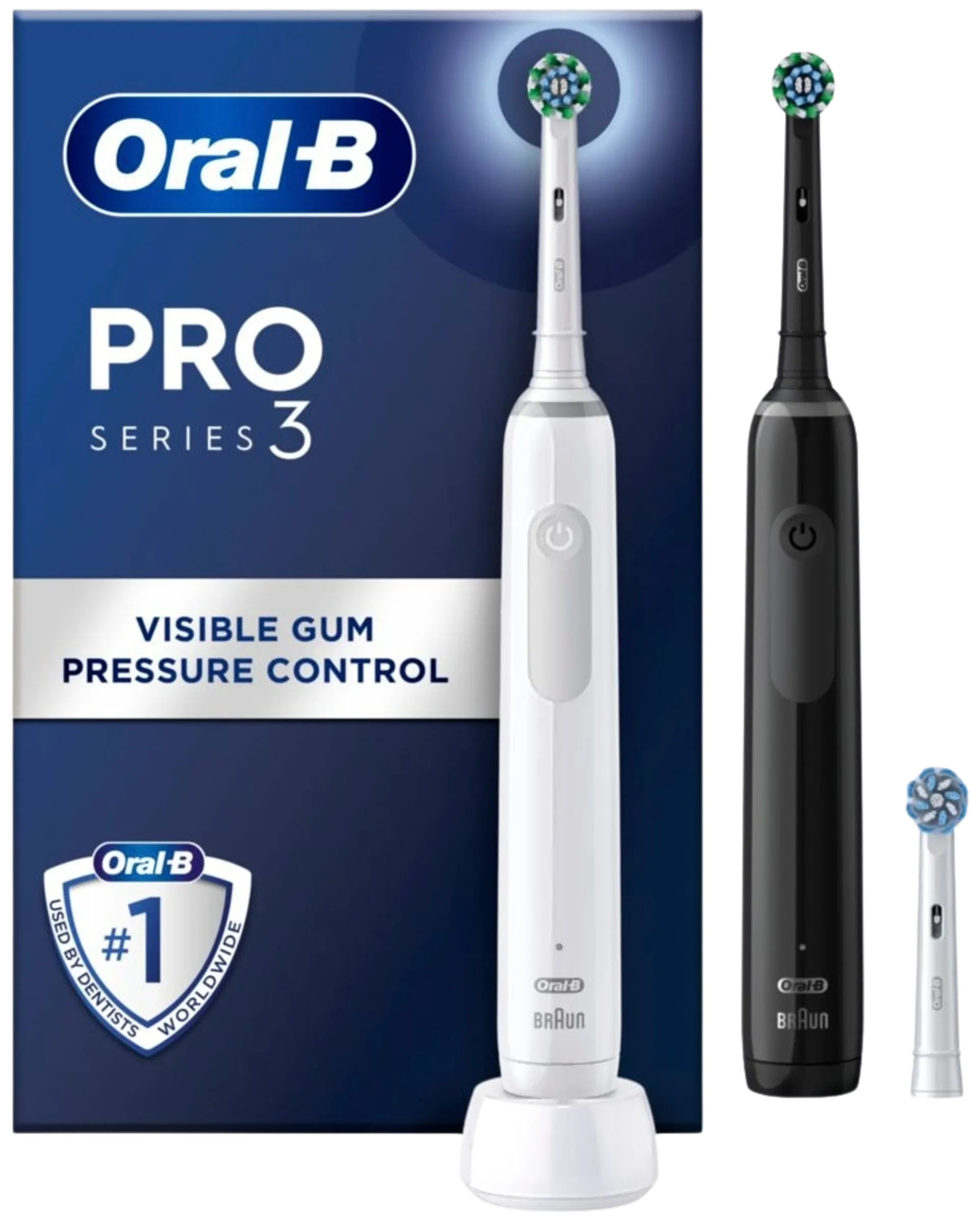 Oral-B Pro Series 3 -kaksoispakkaus, Black & White Sähköhammasharjat, 3 harjaspäätä, Designed By Braun - 1