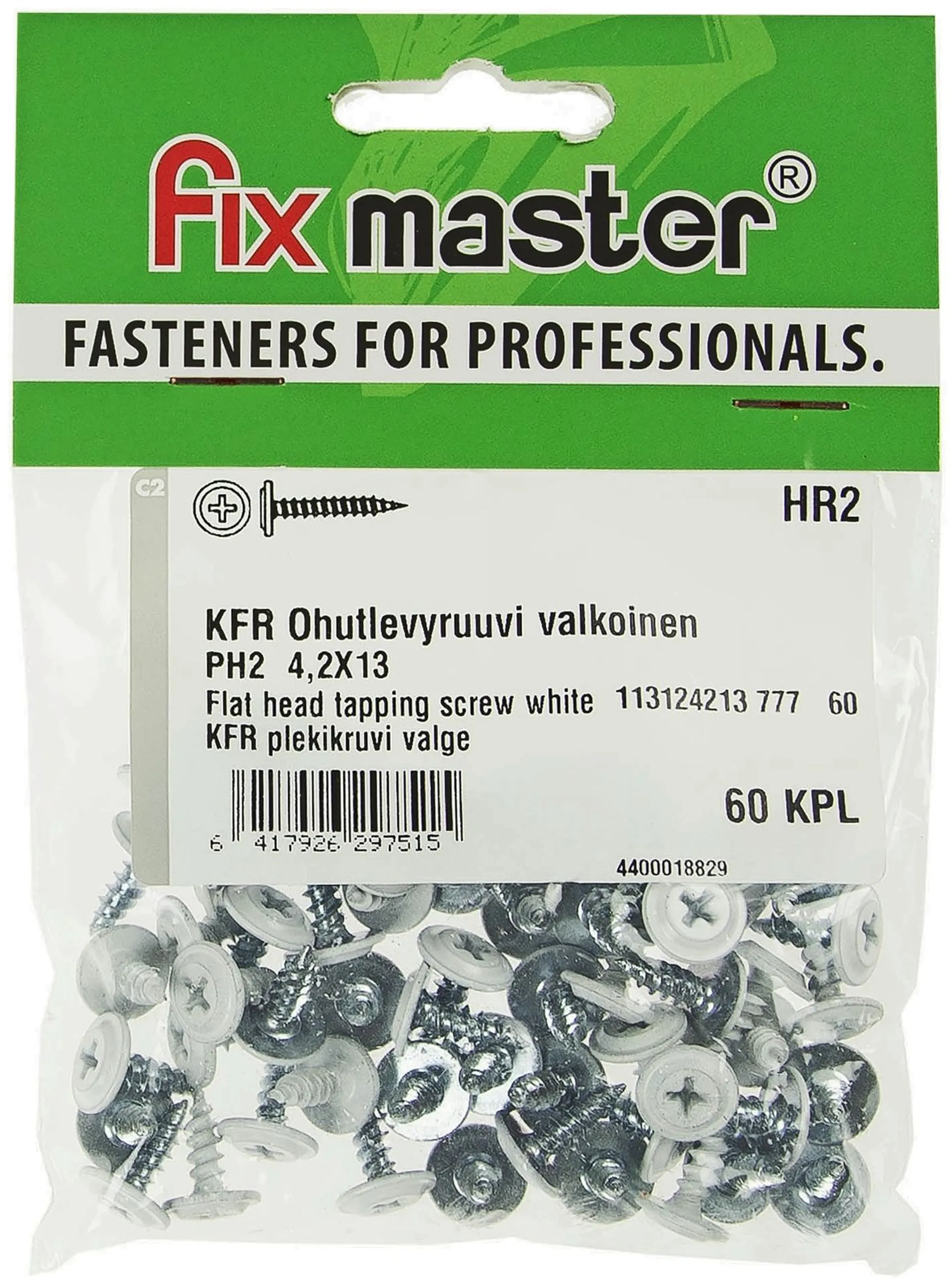 Fix Master KFR ohutlevyruuvi 4,2X13 PH2 valkoinen 60kpl