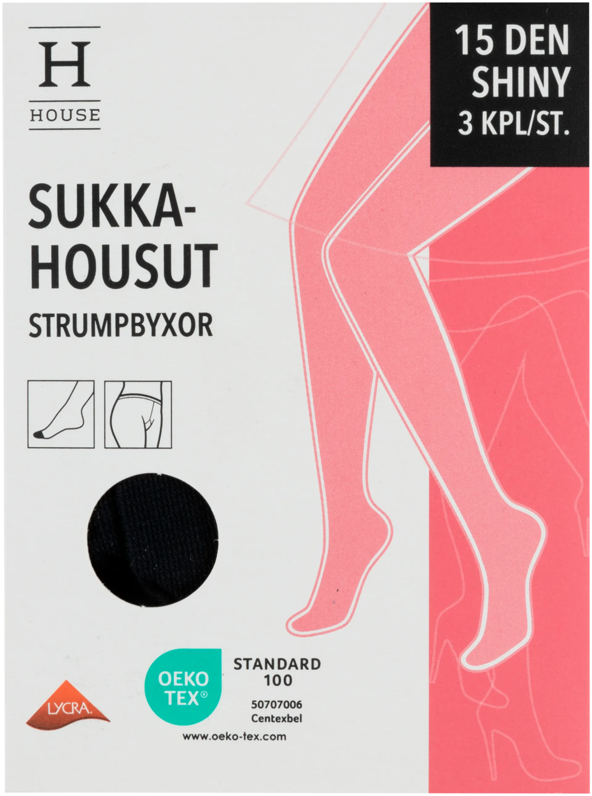 House naisten sukkahousut shiny 15 den SH15X3HR 3-pack - MUSTA