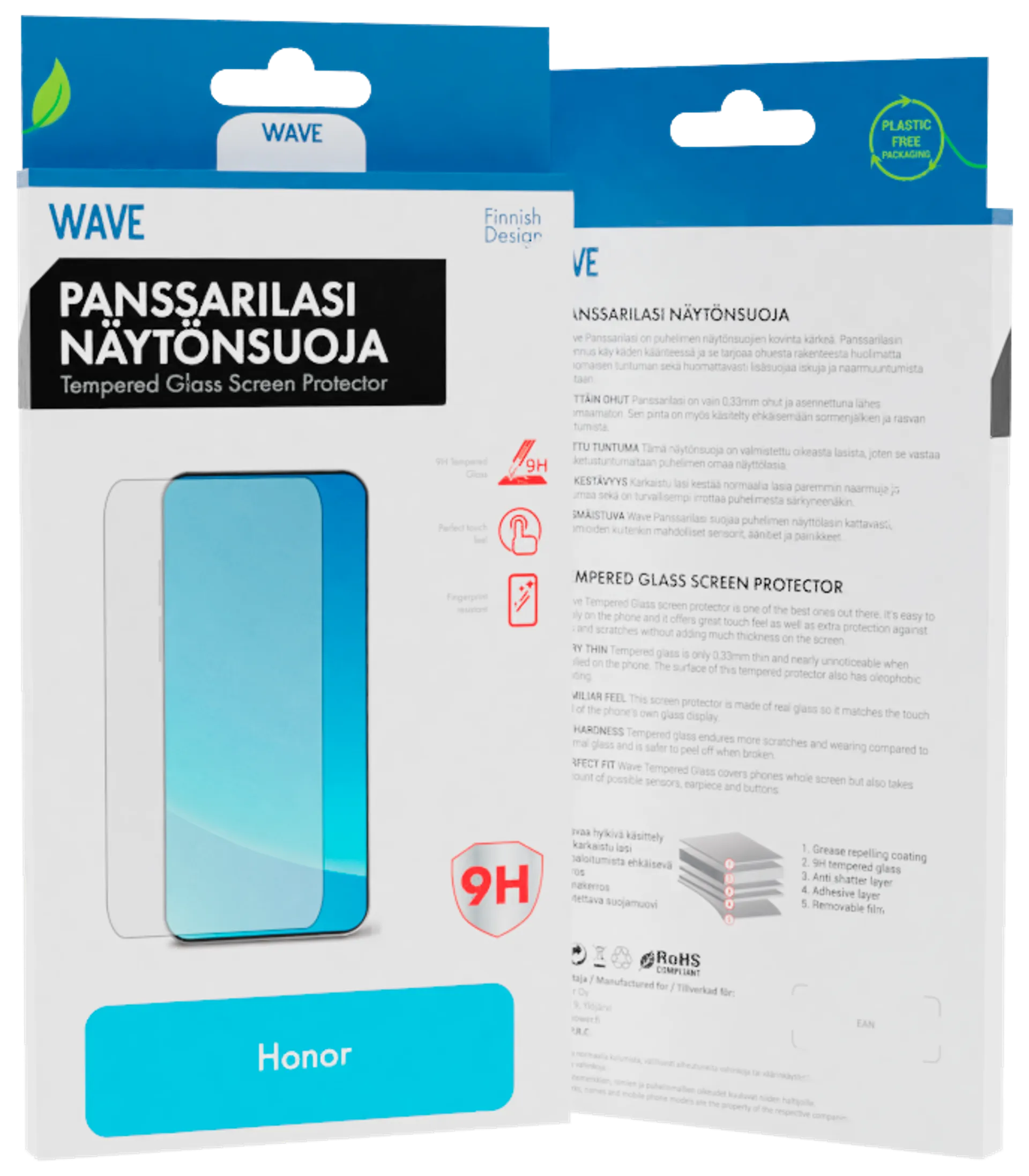 Wave Full Cover Panssarilasi, Honor 9X Lite / Honor 8X, Musta Kehys