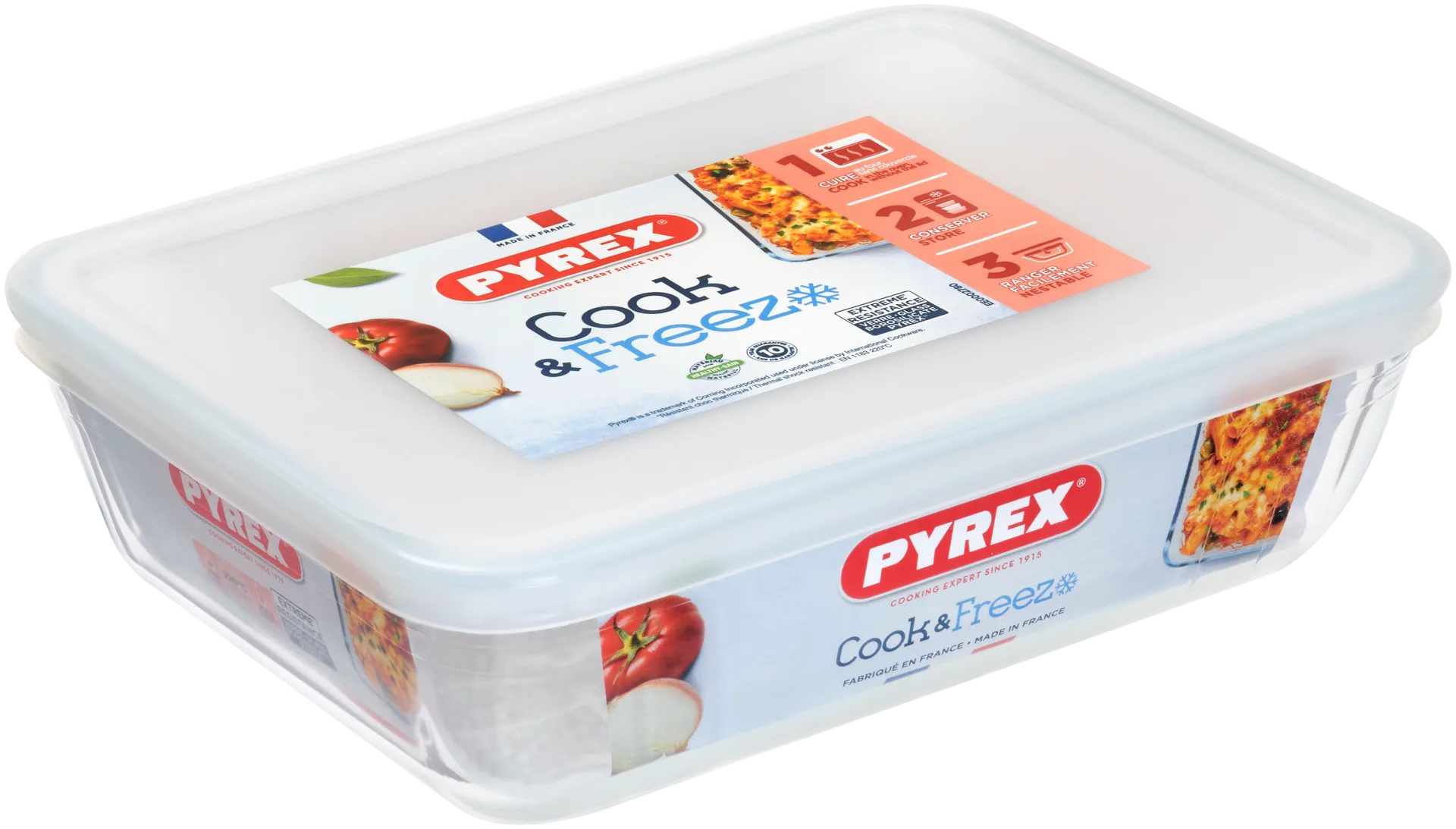 Pyrex Cook & Freeze kannellinen lasivuoka 22x17cm - 1