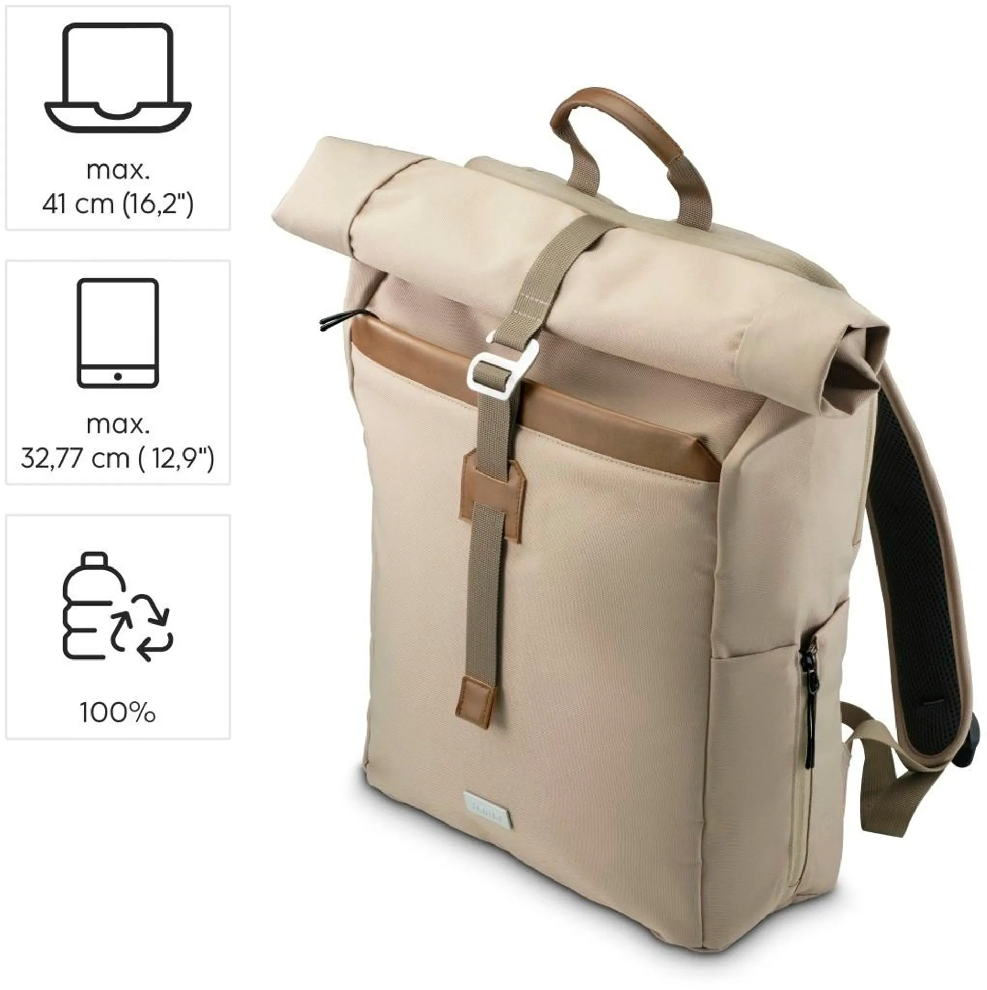 Hama Tietokonereppu, Silvan, Roll Top, 16.2", beige - 4