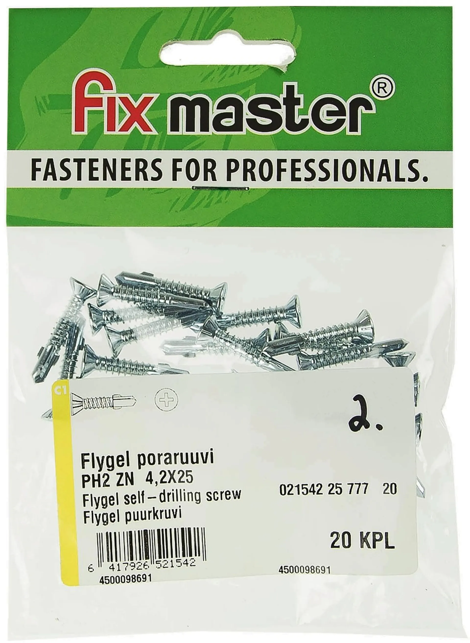 Fix Master Flygel poraruuvi PH2 4,2X25 sinkitty 20kpl