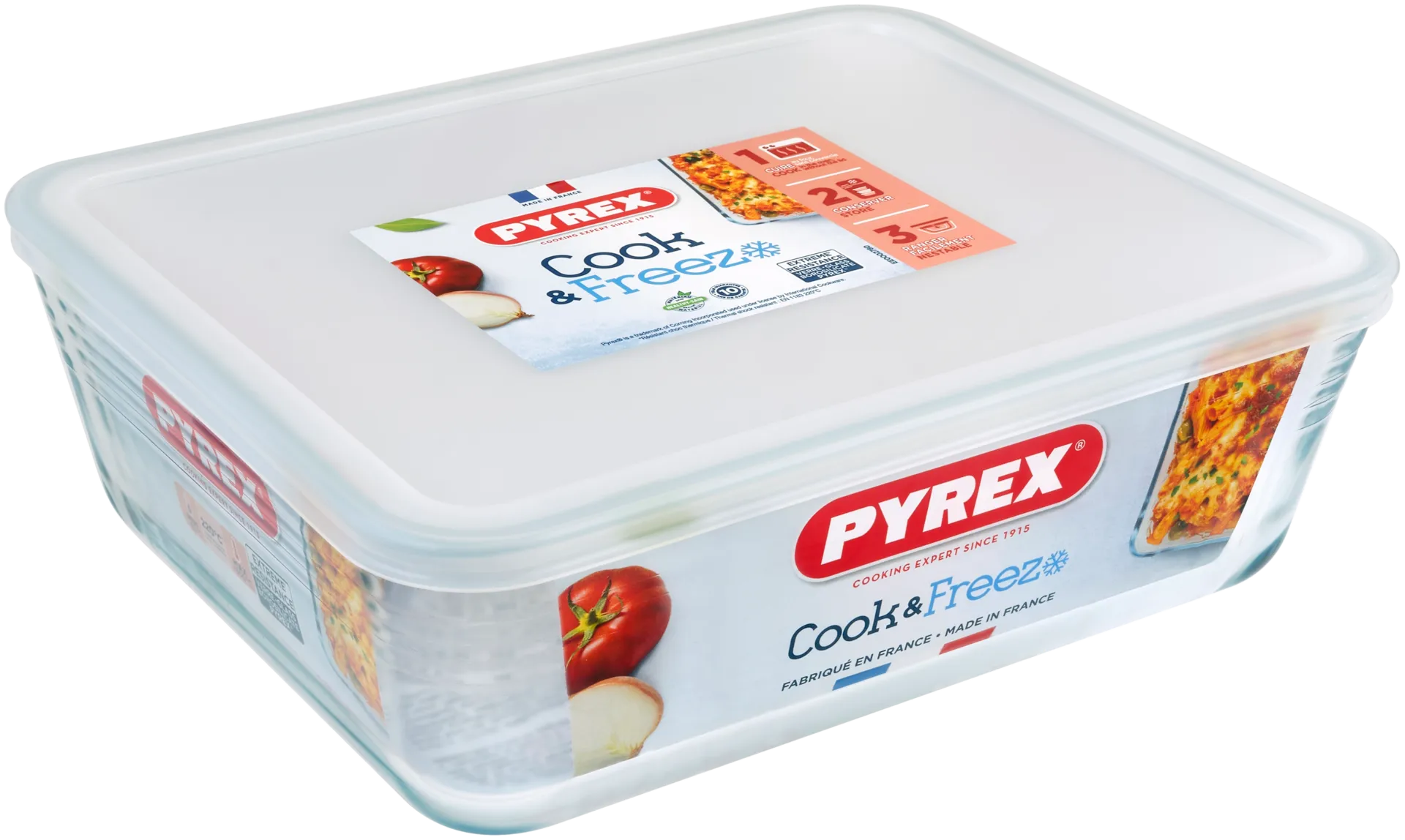 Pyrex Cook & Freeze kannellinen lasivuoka 27x22cm - 1