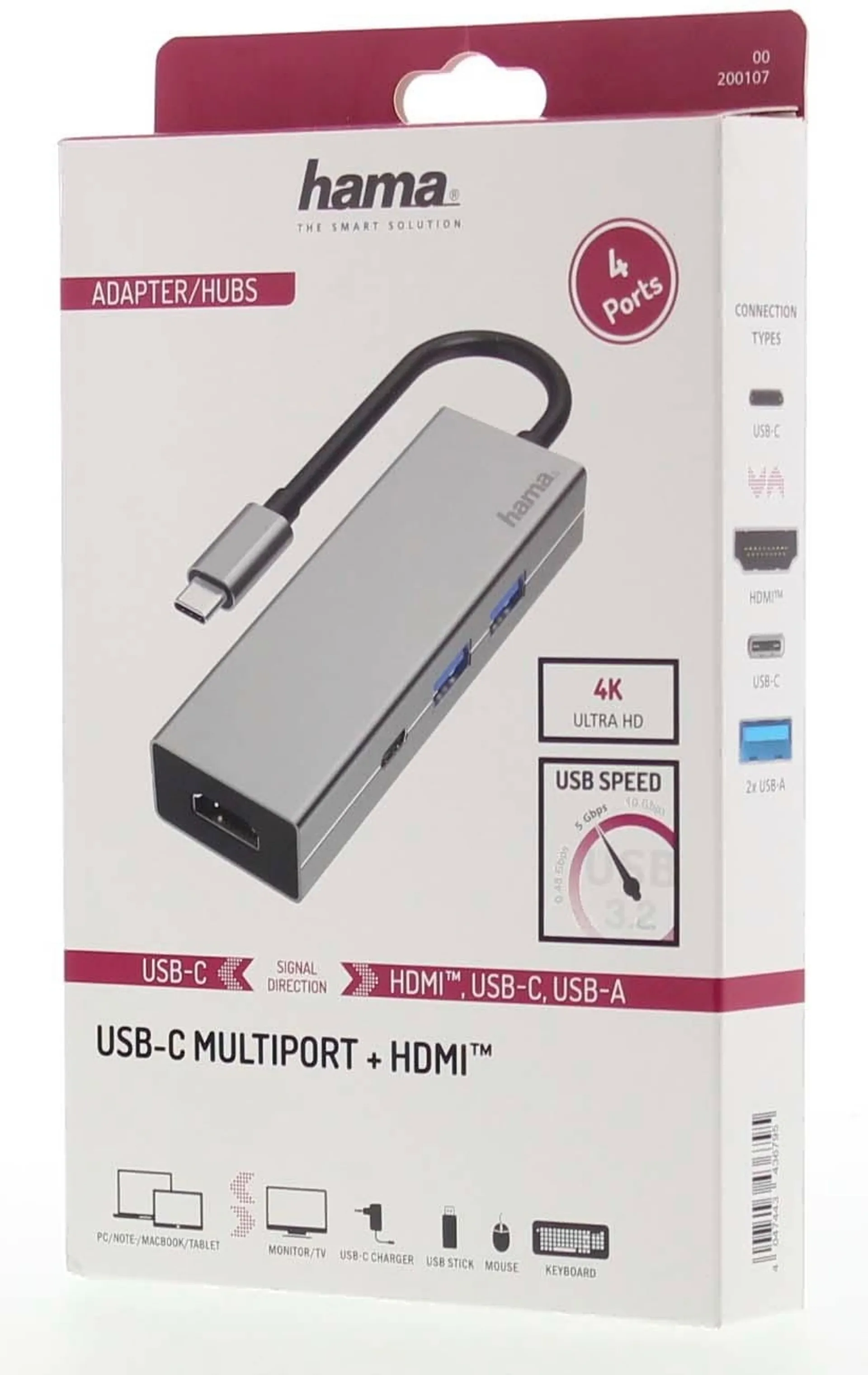 Hama USB-hubi, 4-porttinen, USB-C uros, 2 x USB-A, USB-C, HDMI™, USB 3.2 Gen 1, 0,15 m - 2