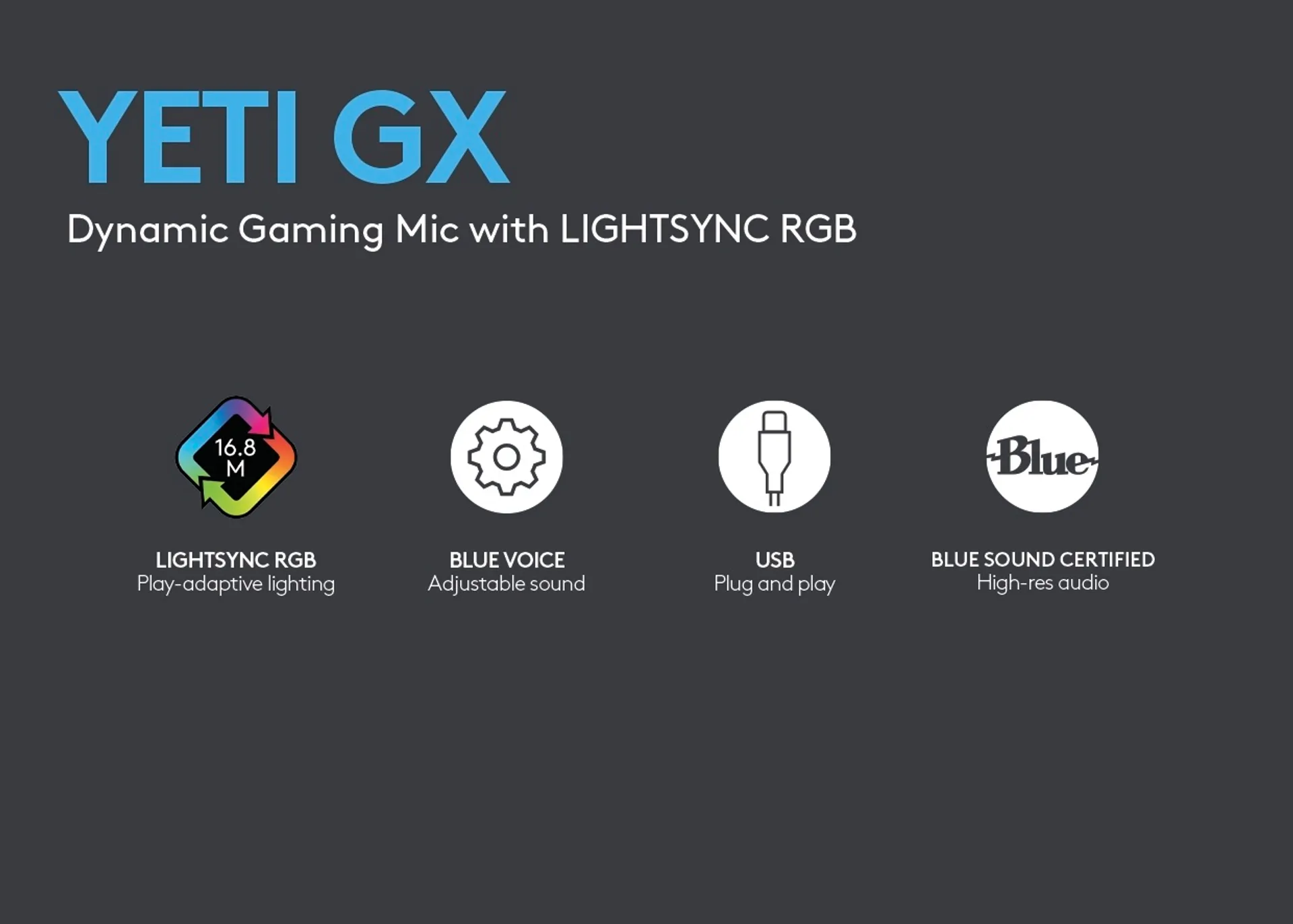 LOGITECH Yeti GX Dynamic RGB Gaming Mic with LIGHTSYNC - musta - 4