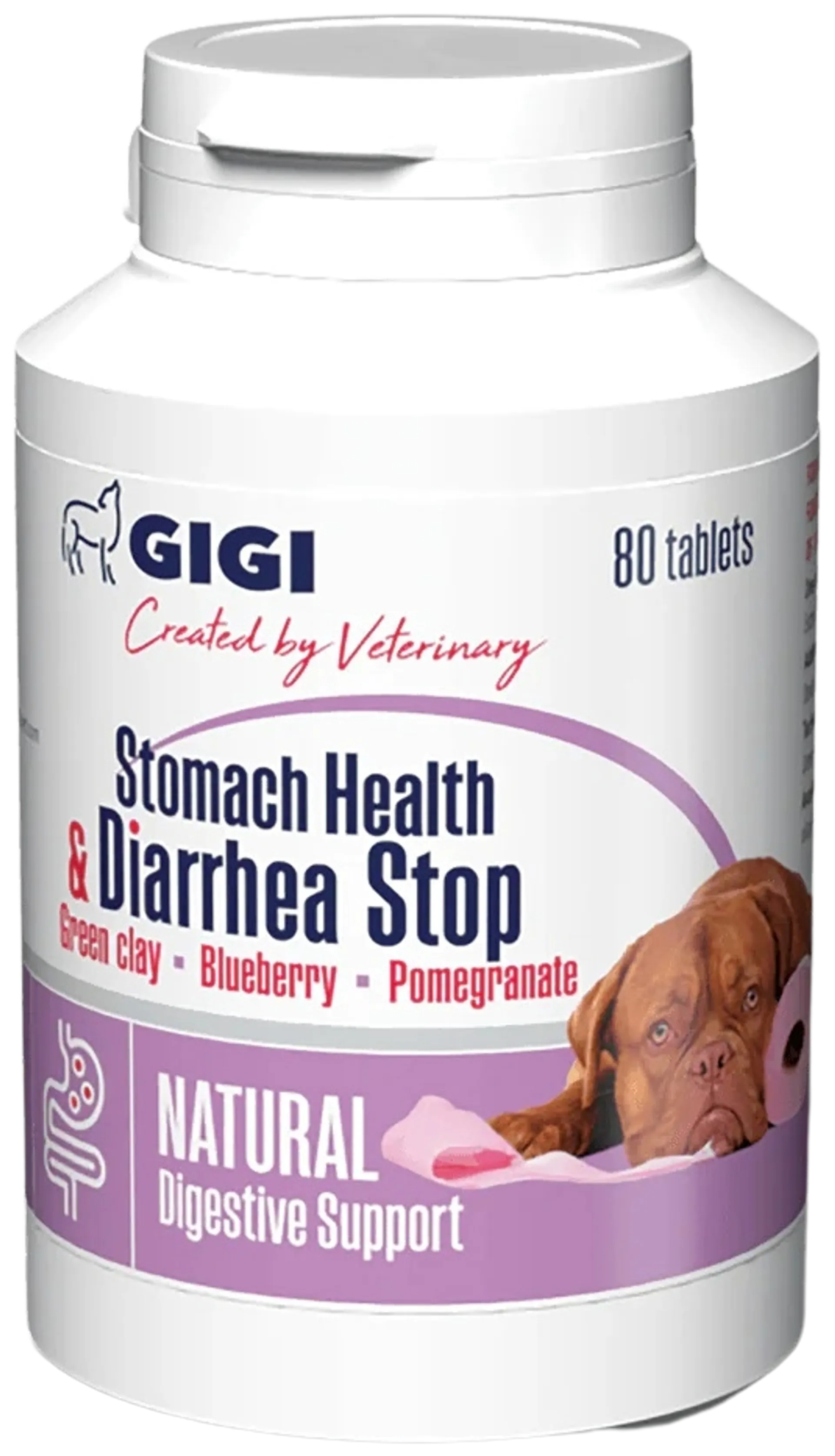 GIGI Stomach Health & Diarrhea Stop vatsaravinne isoille koirille 80 tablettia