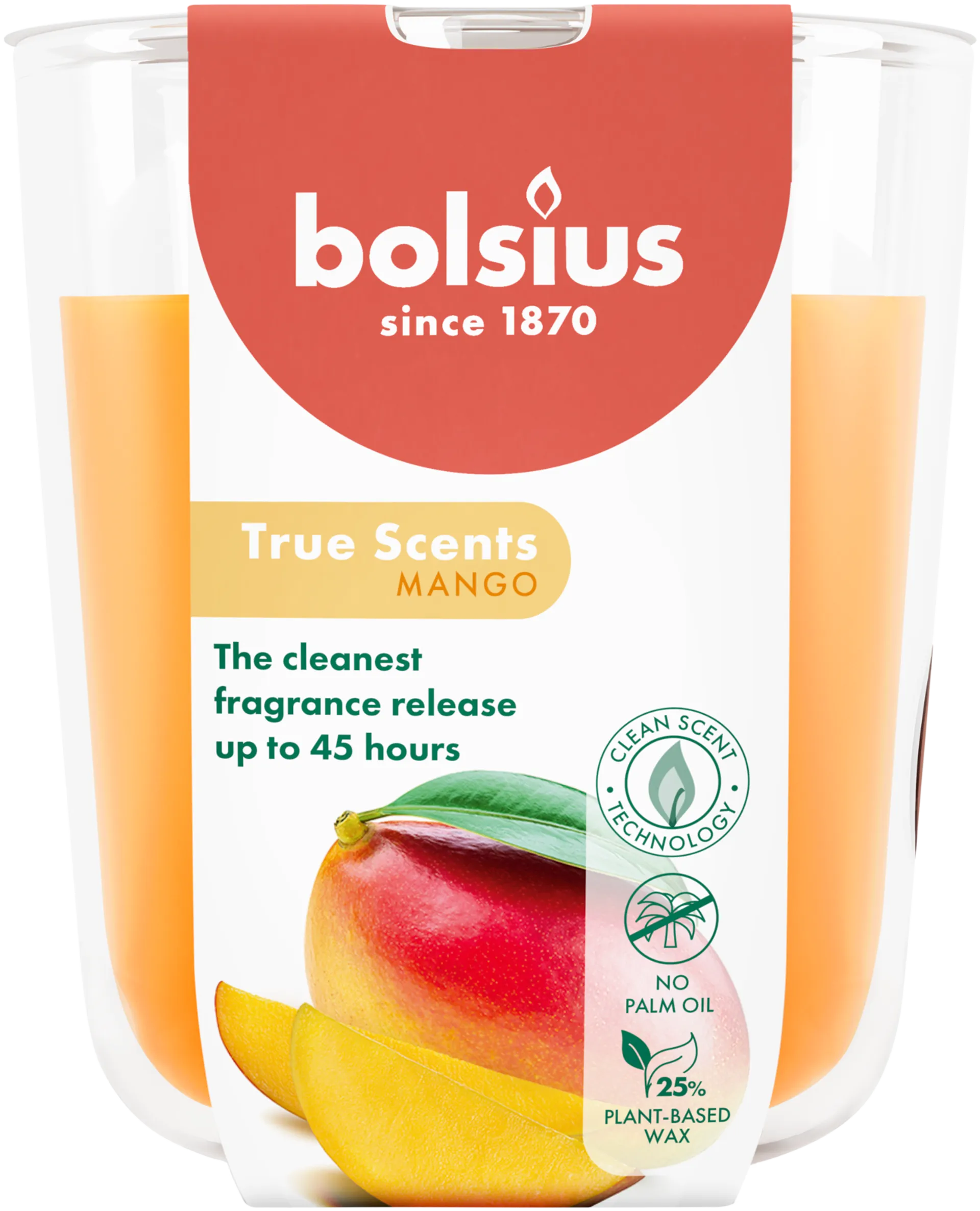 Bolsius True Scents – tuoksukynttilä lasissa – Mango – oranssi – suuri