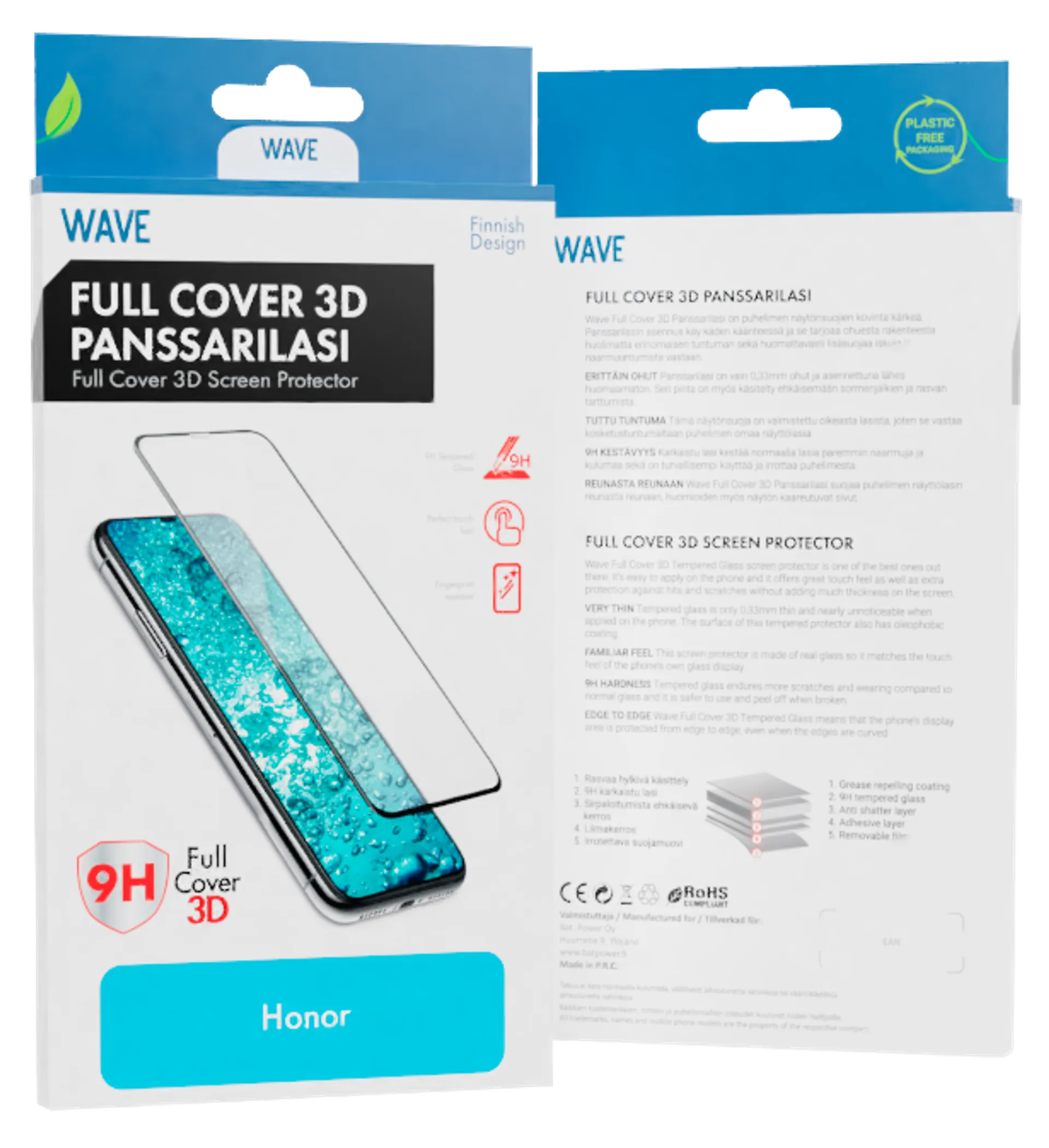 Wave Full Cover 3D Panssarilasi, Honor 50, Musta Kehys