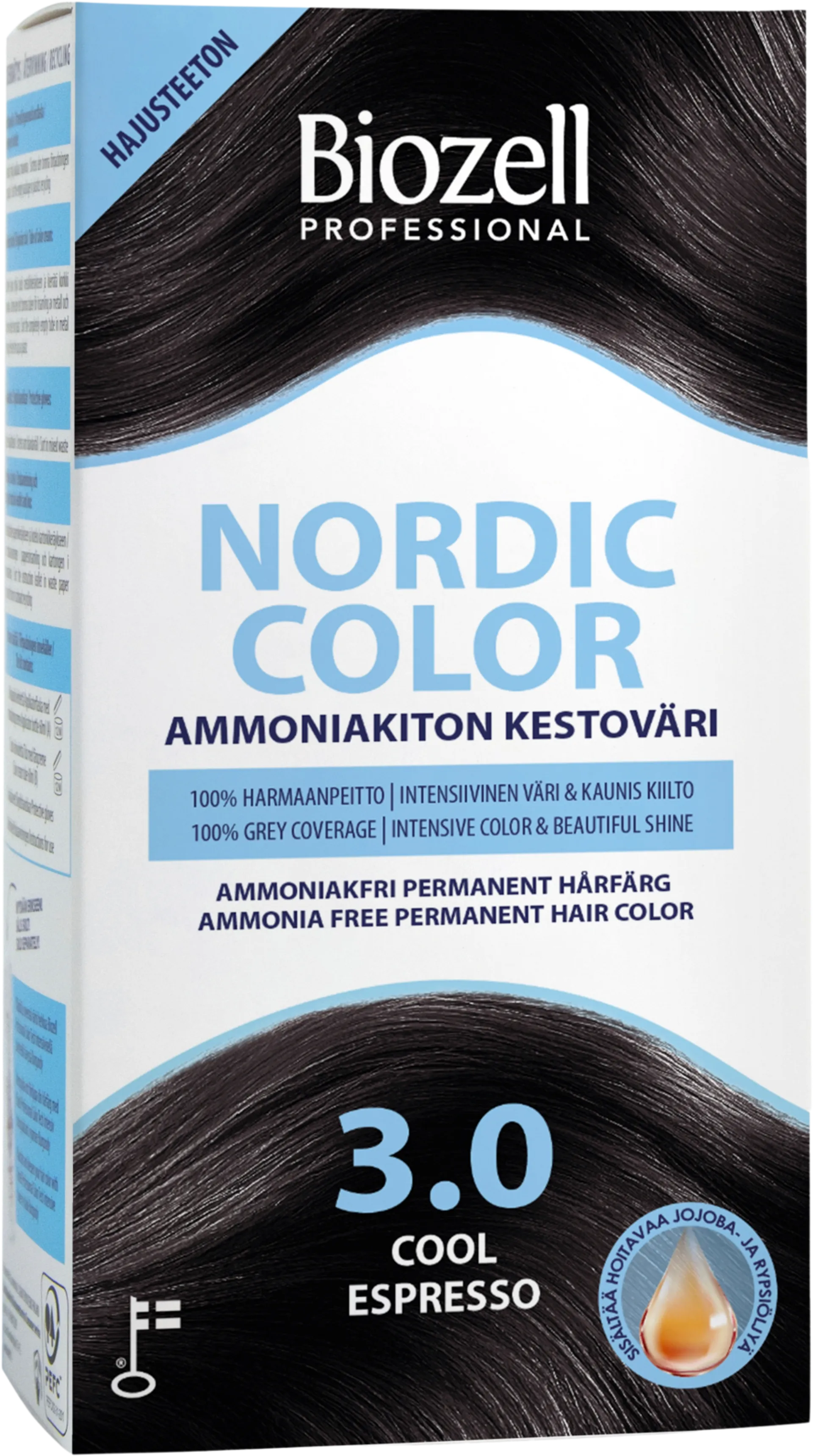 Biozell Professional Nordic Color ammoniakiton kestoväri Cool Espresso 3.0 2x60ml