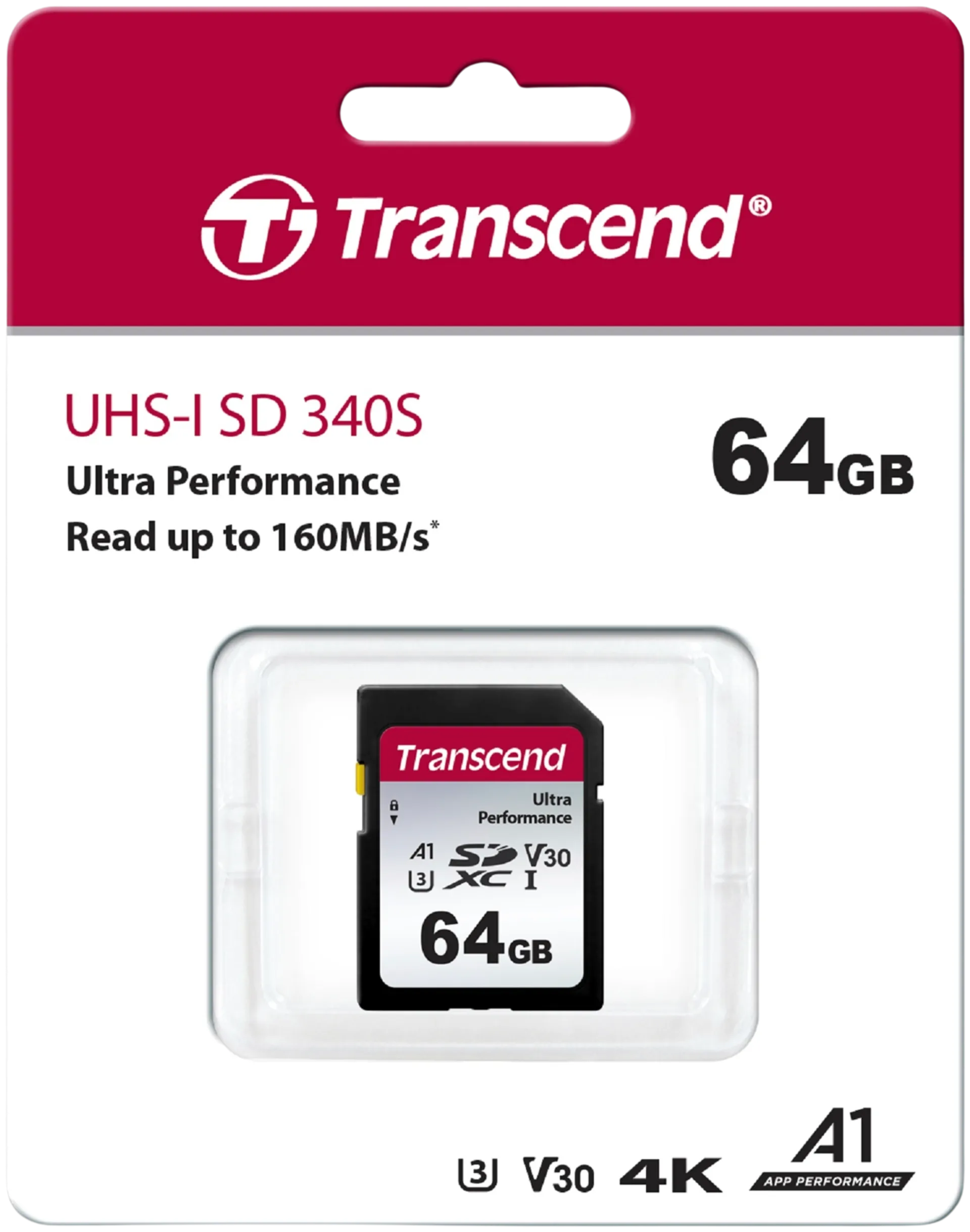 Transcend 340S 64GB U3 SDXC muistikortti (R160 W50 MB/s) - 2