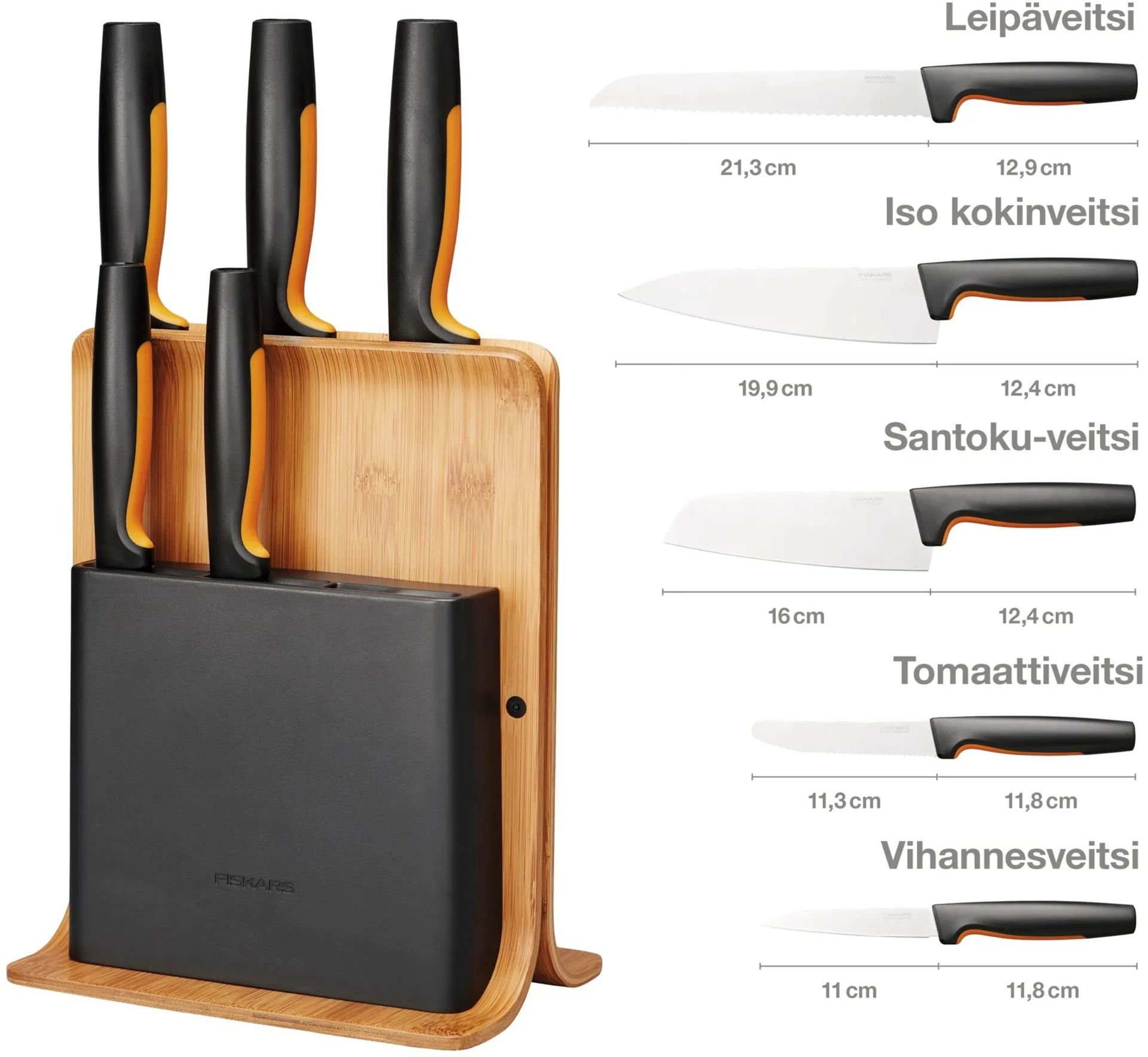 Fiskars FF Veitsitukki bambu (sis. 5 veistä) - 2