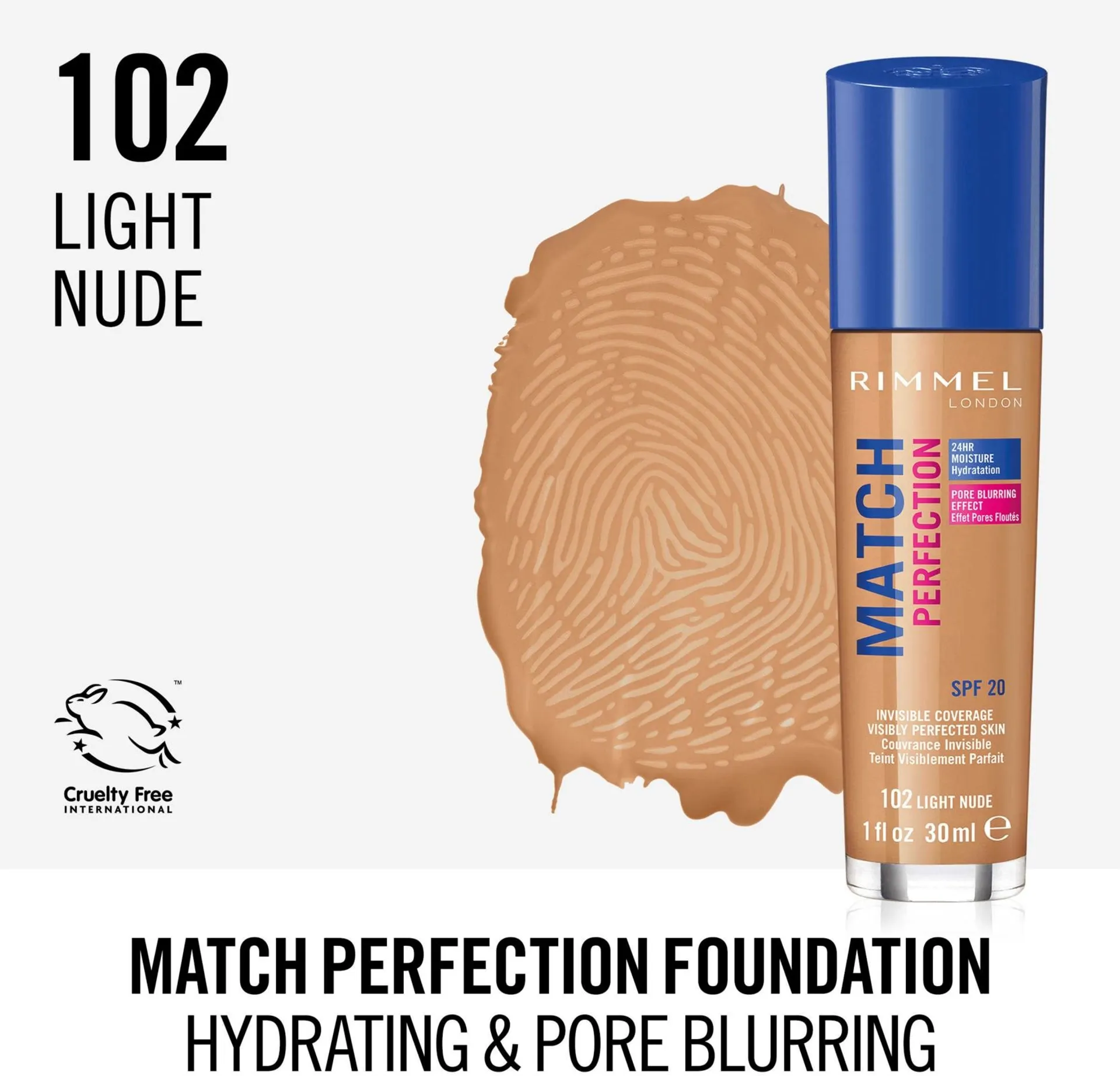 Rimmel 30ml Match Perfection Foundation SPF 20 102 Light Nude meikkivoide - 4
