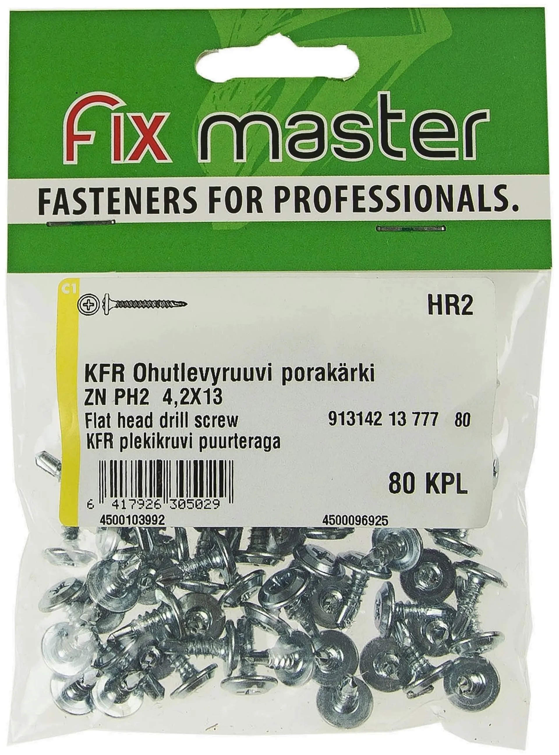 Fix Master KFR ohutlevyruuvi porakärki 4,2X13 PH2 sinkitty 80kpl