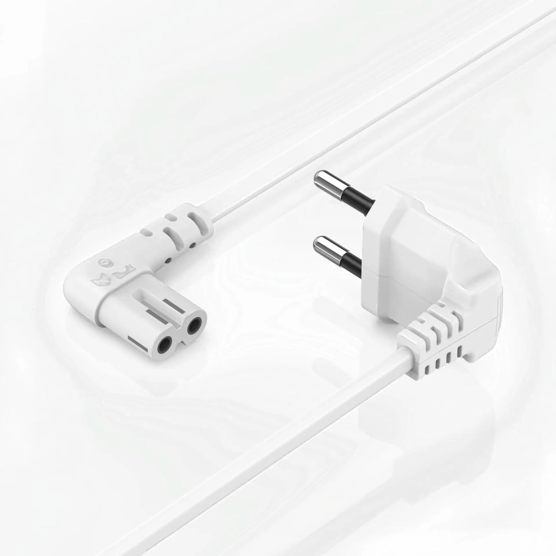 Hama Laitevirtajohto, CEE 7/16 (Type C/Euro plug) - 2-pin plug C7, 90° kulmalla, 3,0 m, valkoinen - 2