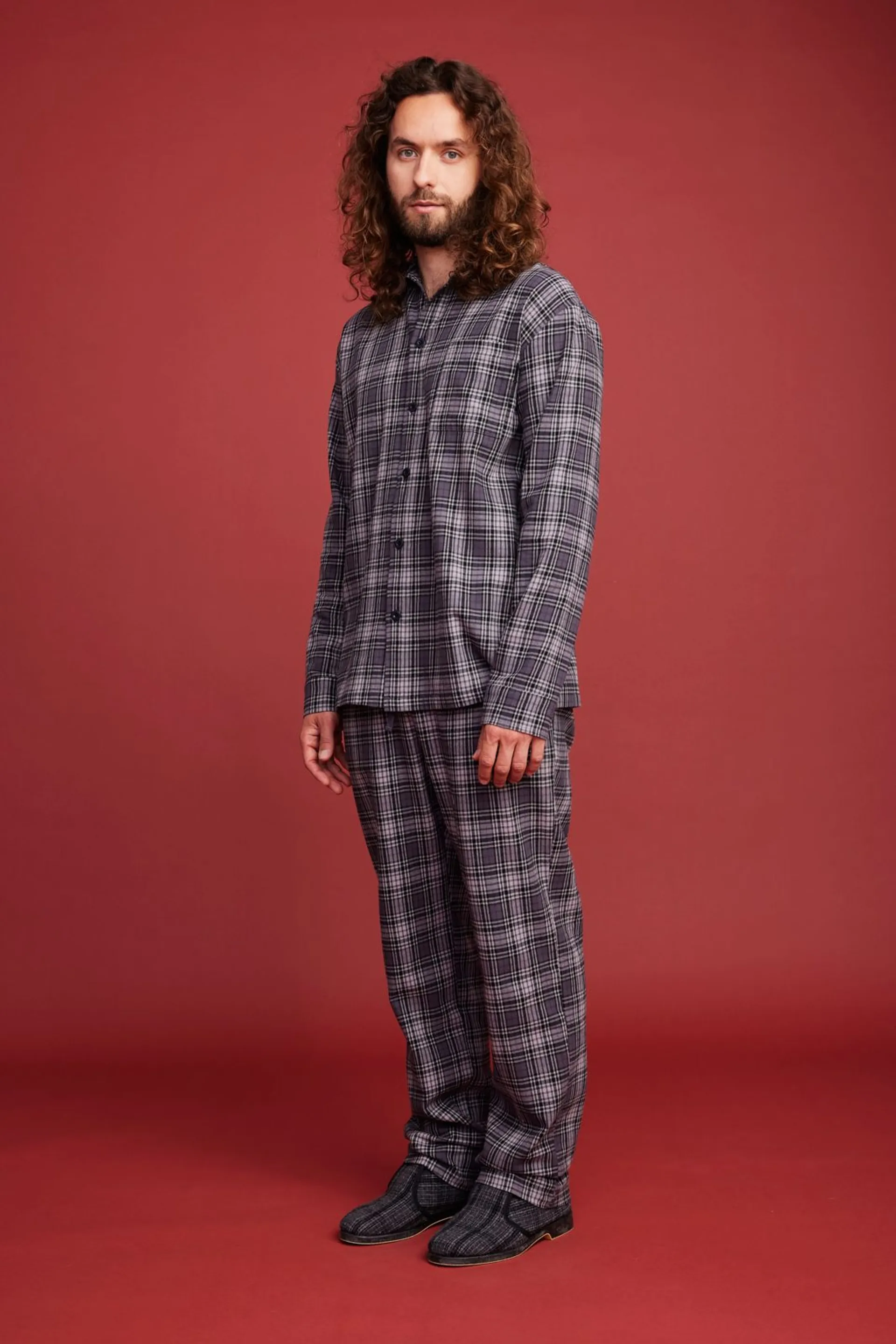 Reino&Aino miesten flanellipyjama - Dark grey - 6