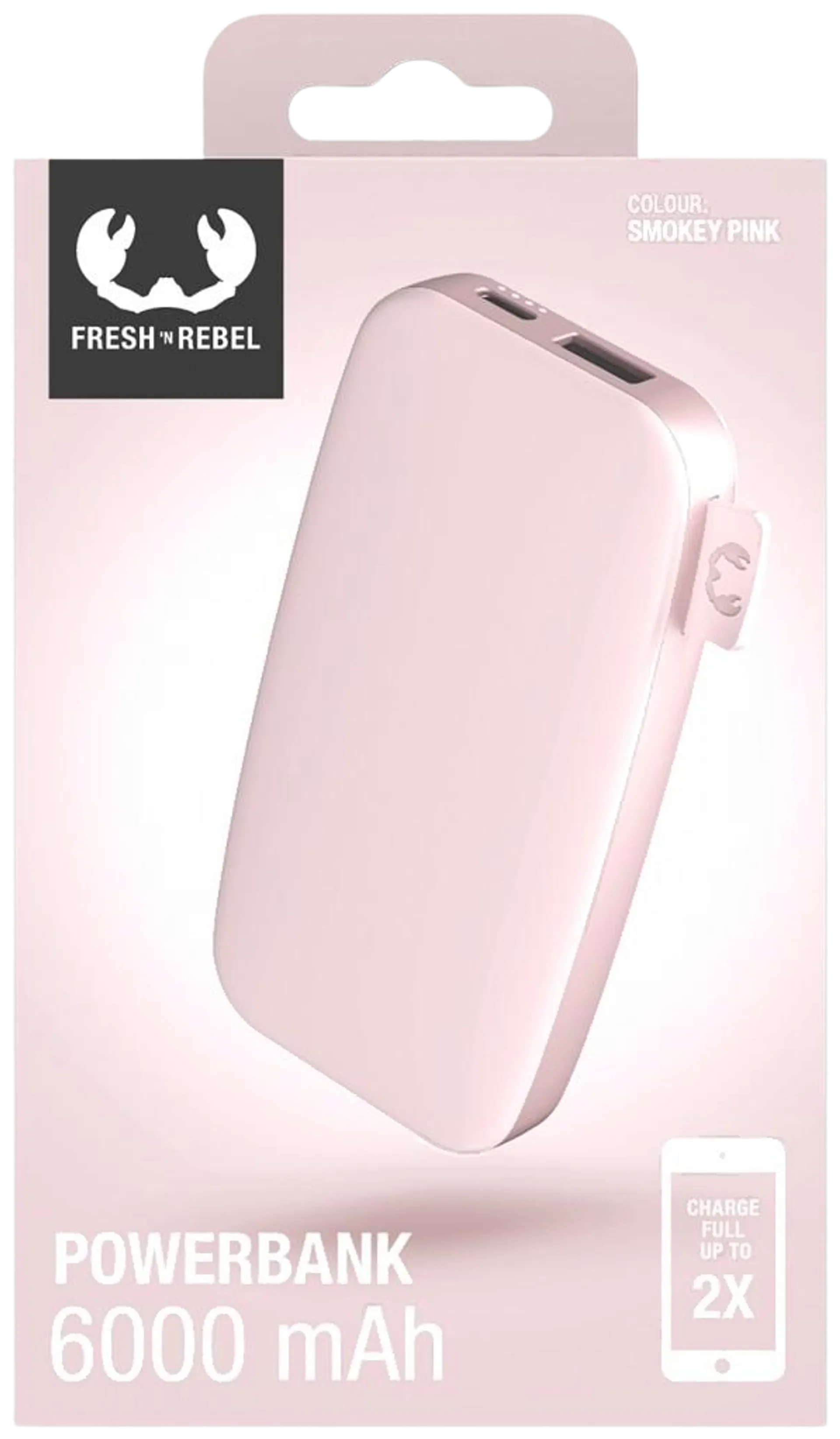 Fresh 'n Rebel Varavirtalähde 6000 mAh USB-C -liitännällä, Fast Charging, Smokey Pink - 6